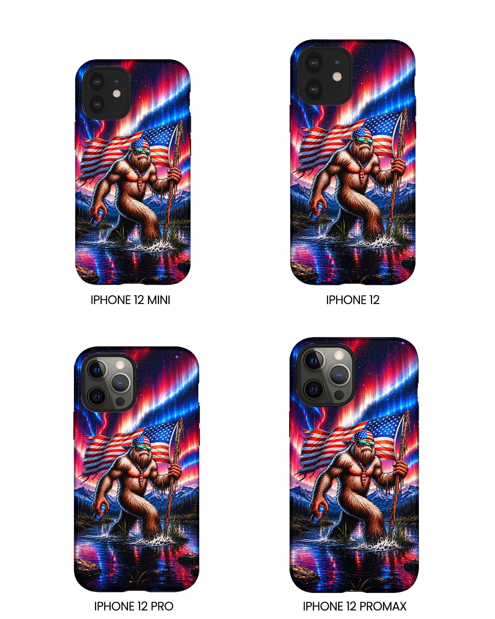 BIGFOOT UNDER RED WHITE & BLUE AURORA PHONE CASE  - TLHN0306264