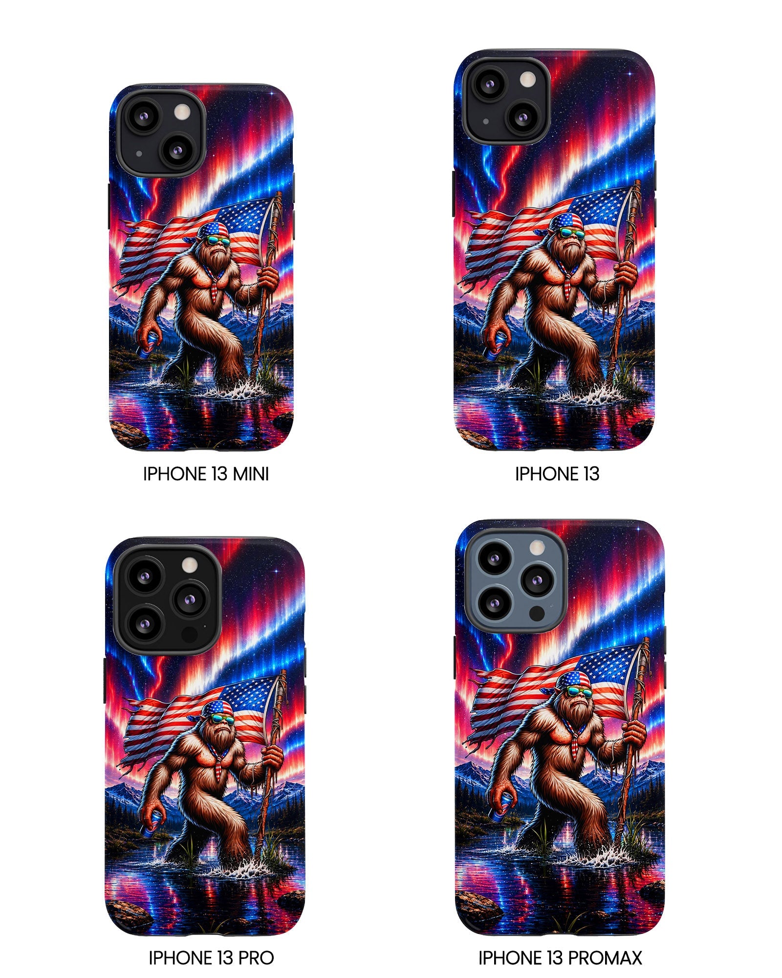 BIGFOOT UNDER RED WHITE & BLUE AURORA PHONE CASE  - TLHN0306264