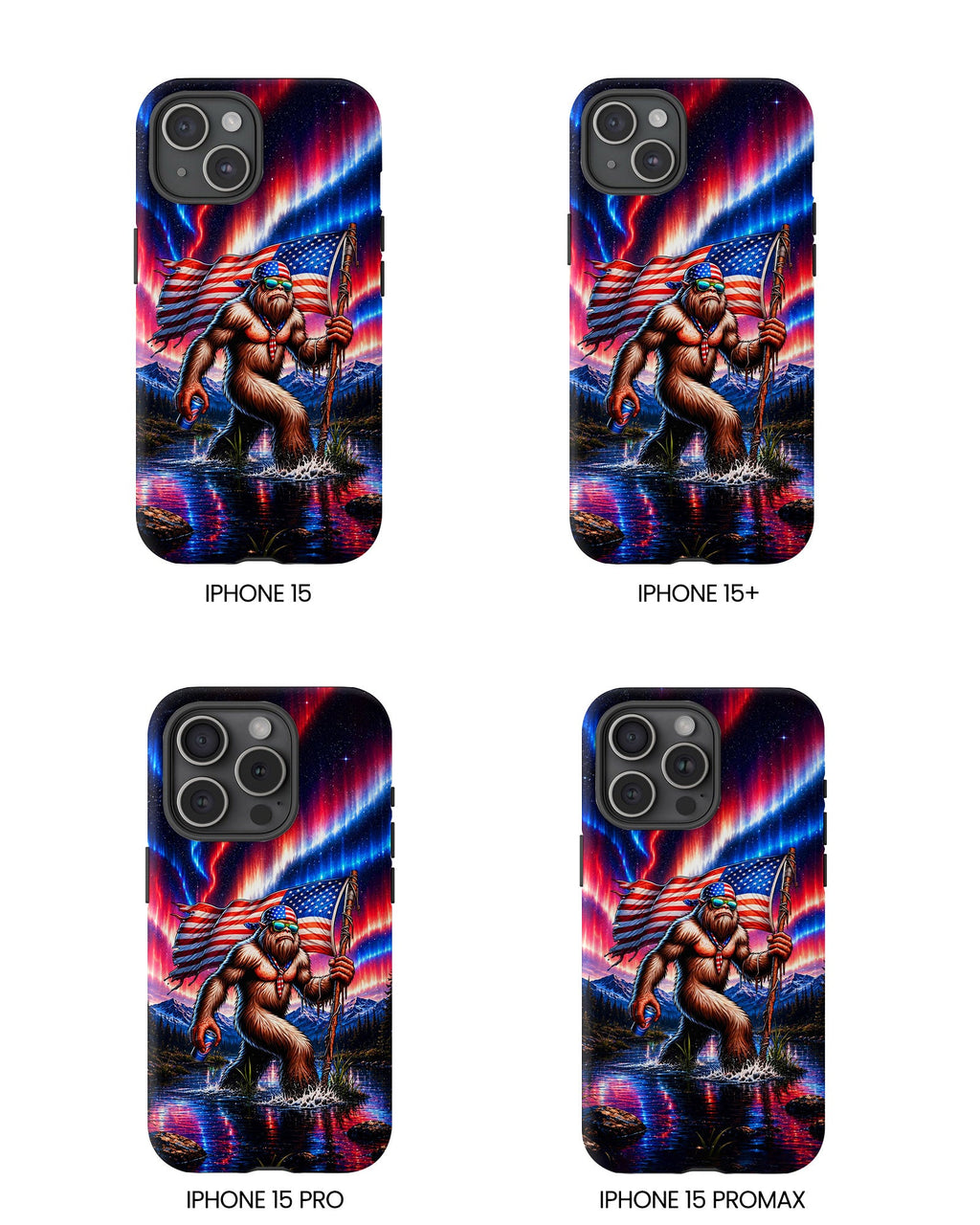 BIGFOOT UNDER RED WHITE & BLUE AURORA PHONE CASE  - TLHN0306264