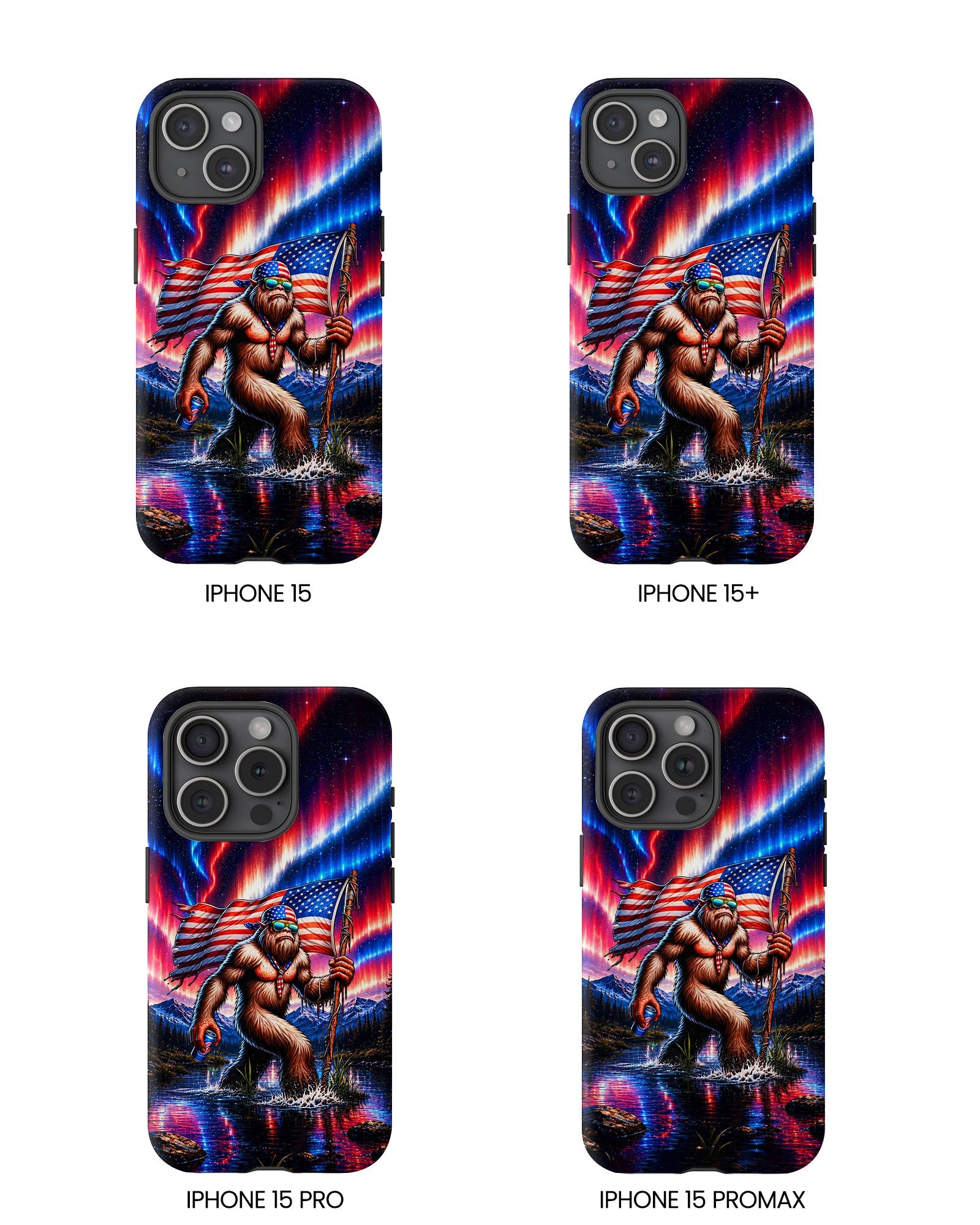 BIGFOOT UNDER RED WHITE & BLUE AURORA PHONE CASE  - TLHN0306264