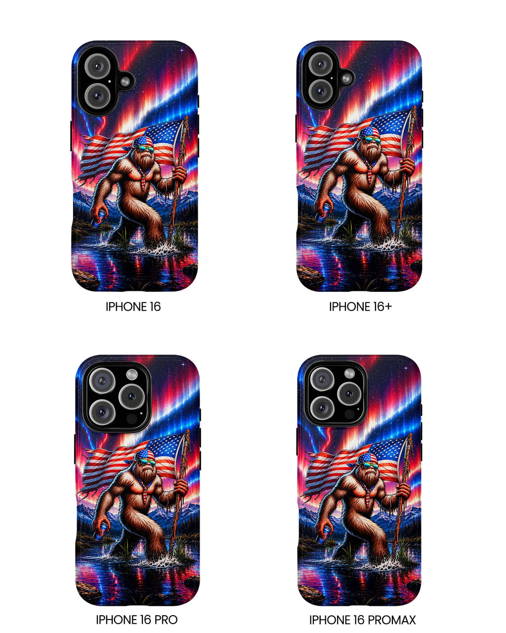 BIGFOOT UNDER RED WHITE & BLUE AURORA PHONE CASE  - TLHN0306264