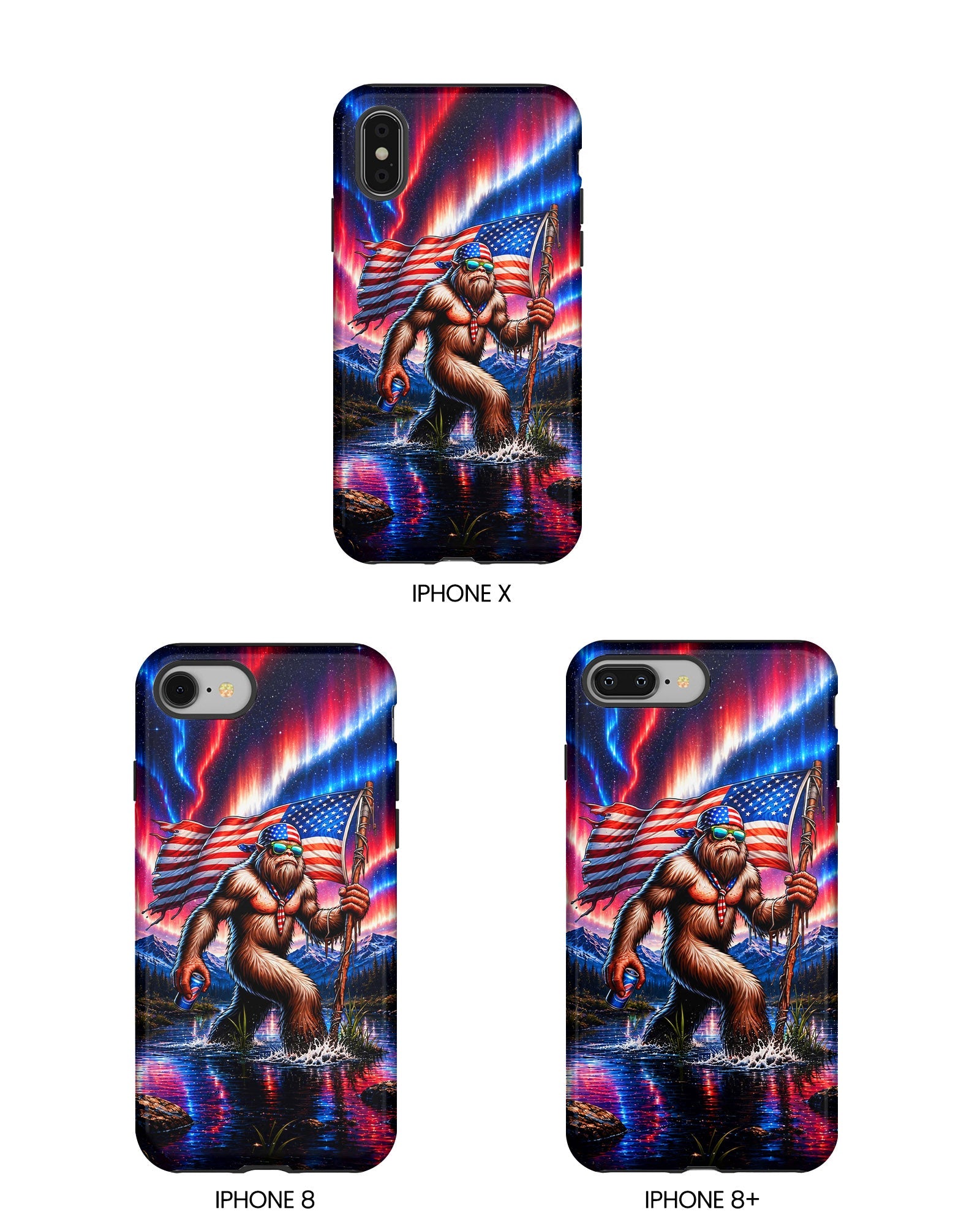 BIGFOOT UNDER RED WHITE & BLUE AURORA PHONE CASE  - TLHN0306264
