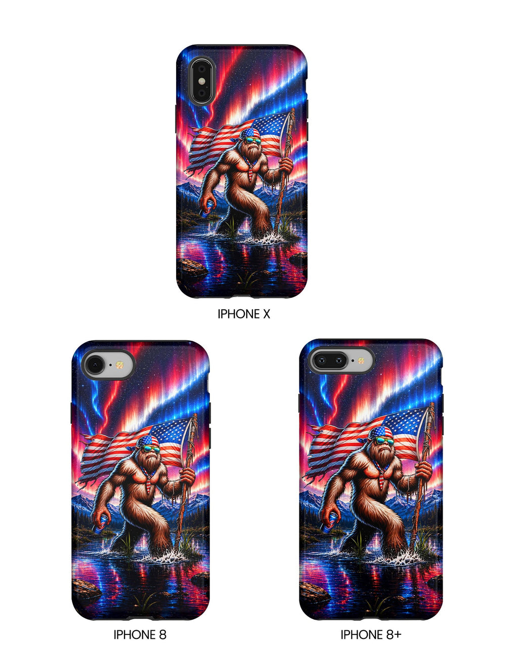 BIGFOOT UNDER RED WHITE & BLUE AURORA PHONE CASE  - TLHN0306264