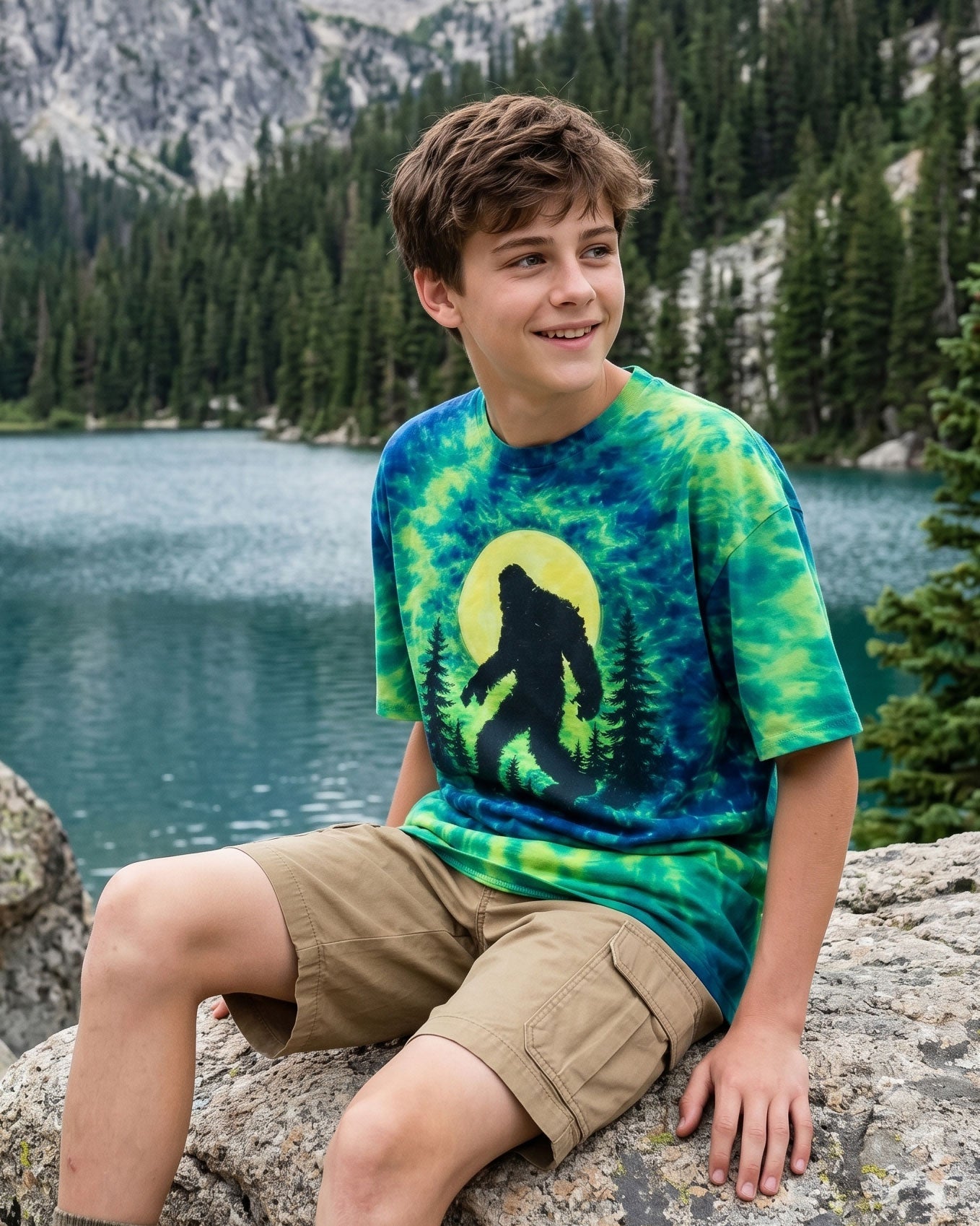 BIGFOOT IN THE FOREST GREEN BLUE SWIRL KIDS ALL OVER PRINT  - TLNO0906261