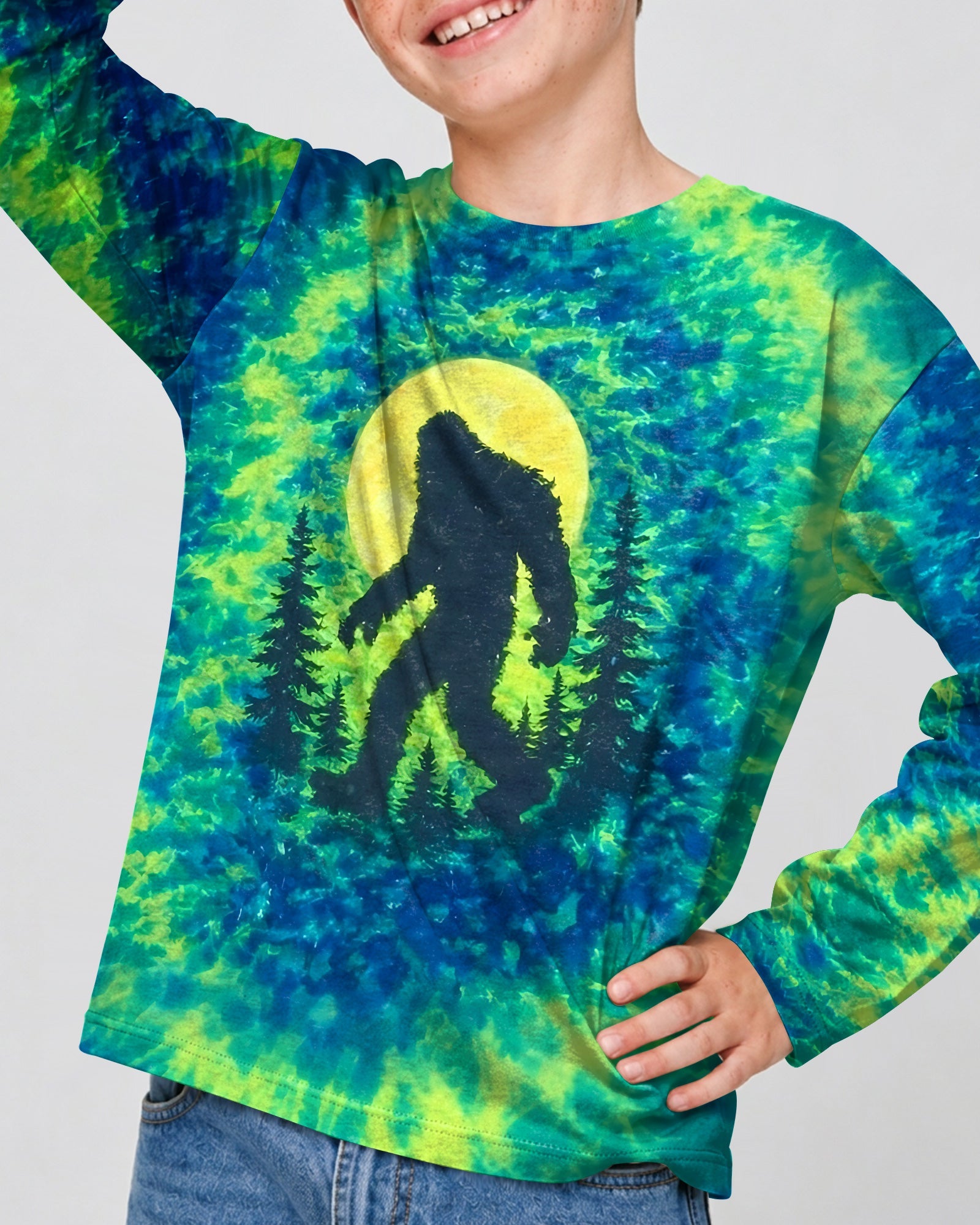 BIGFOOT IN THE FOREST GREEN BLUE SWIRL KIDS ALL OVER PRINT  - TLNO0906261