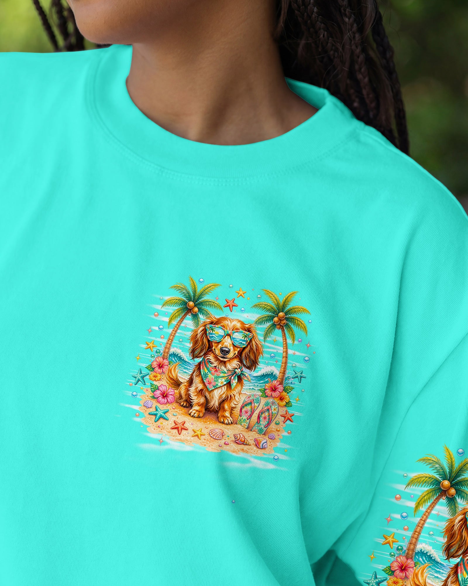 SANDY PAWS AND SALTY KISSES LONG-HAIRED DACHSHUND DOG ALL OVER PRINT  - TLNO0206261