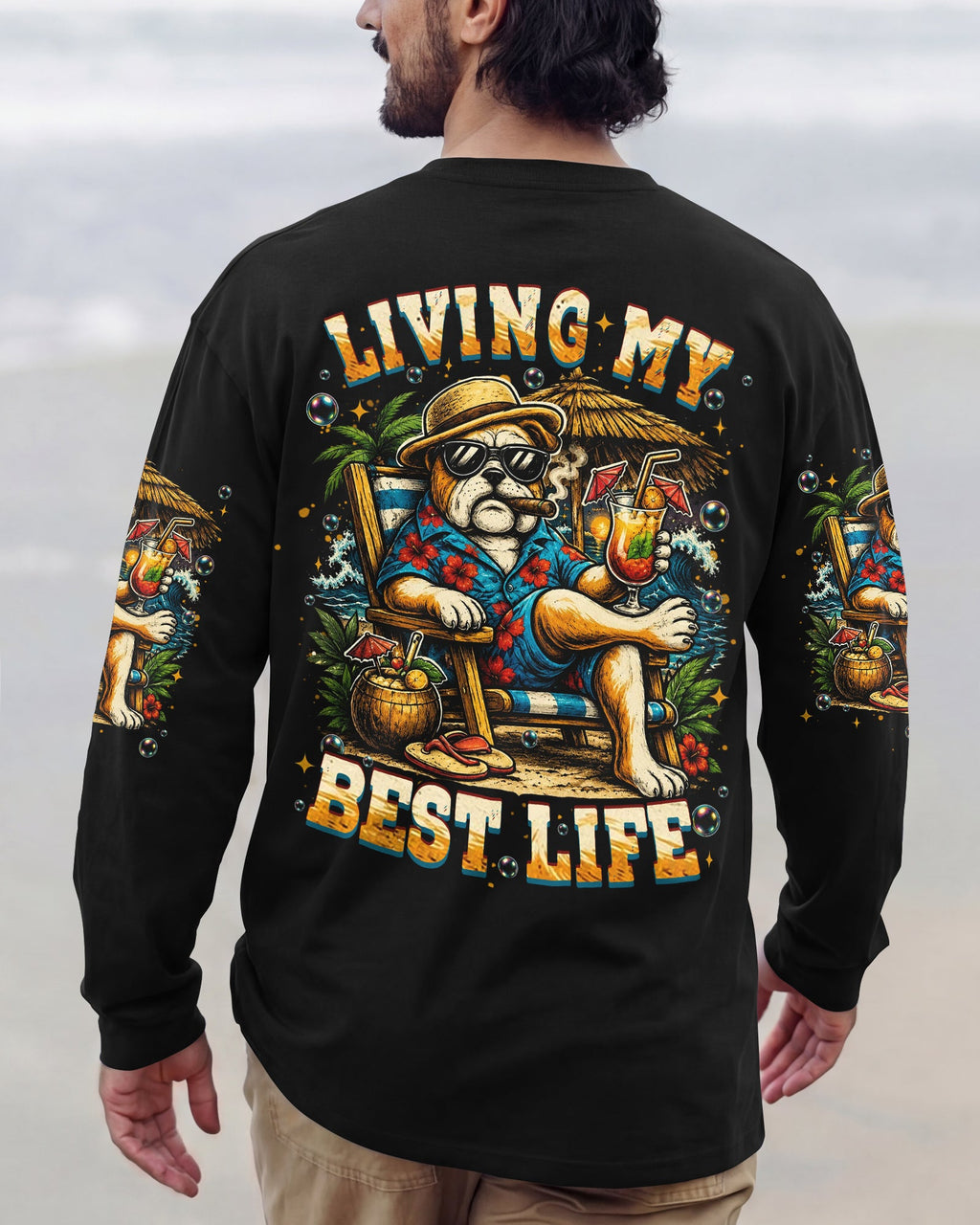 LIVING MY BEST LIFE PUG DOG ALL OVER PRINT  - TLHN0306263
