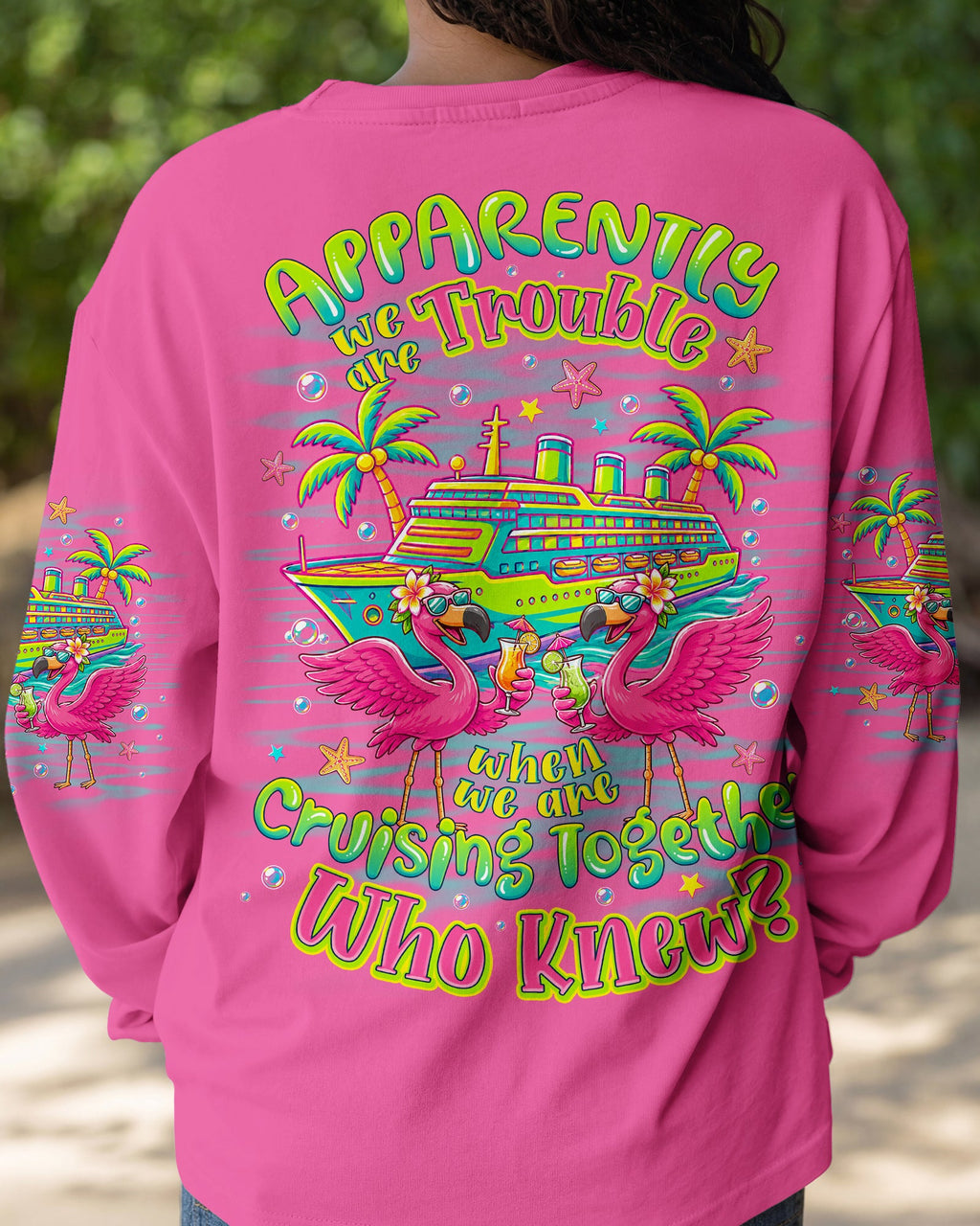 APPARENTLY WE'RE TROUBLE FLAMINGO CRUISING ALL OVER PRINT - TLNO307263