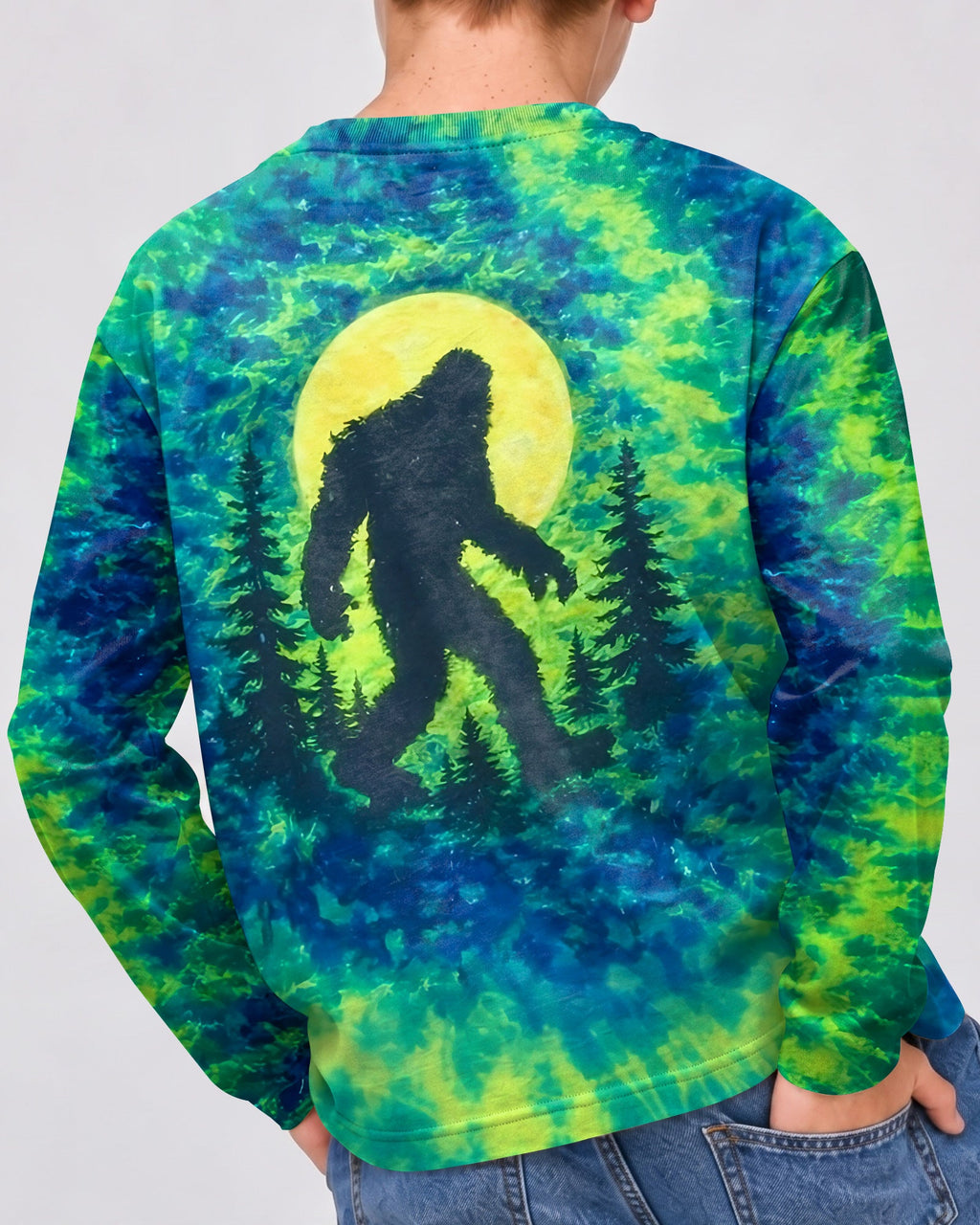 BIGFOOT IN THE FOREST GREEN BLUE SWIRL KIDS ALL OVER PRINT  - TLNO0906261