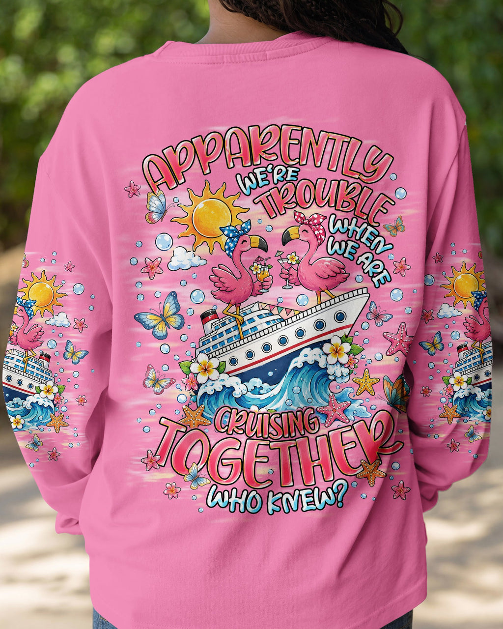 APPARENTLY WE'RE TROUBLE FLAMINGO CRUISING ALL OVER PRINT  - TLNT0307261