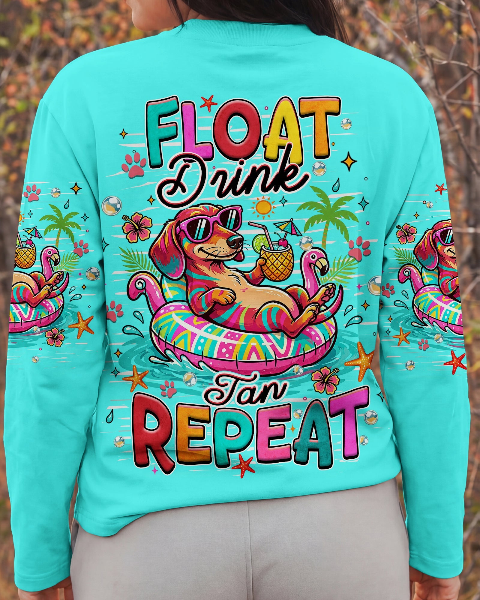 FLOAT DRINK TAN REPEAT DACHSHUND DOG ALL OVER PRINT  - TLHN1806263