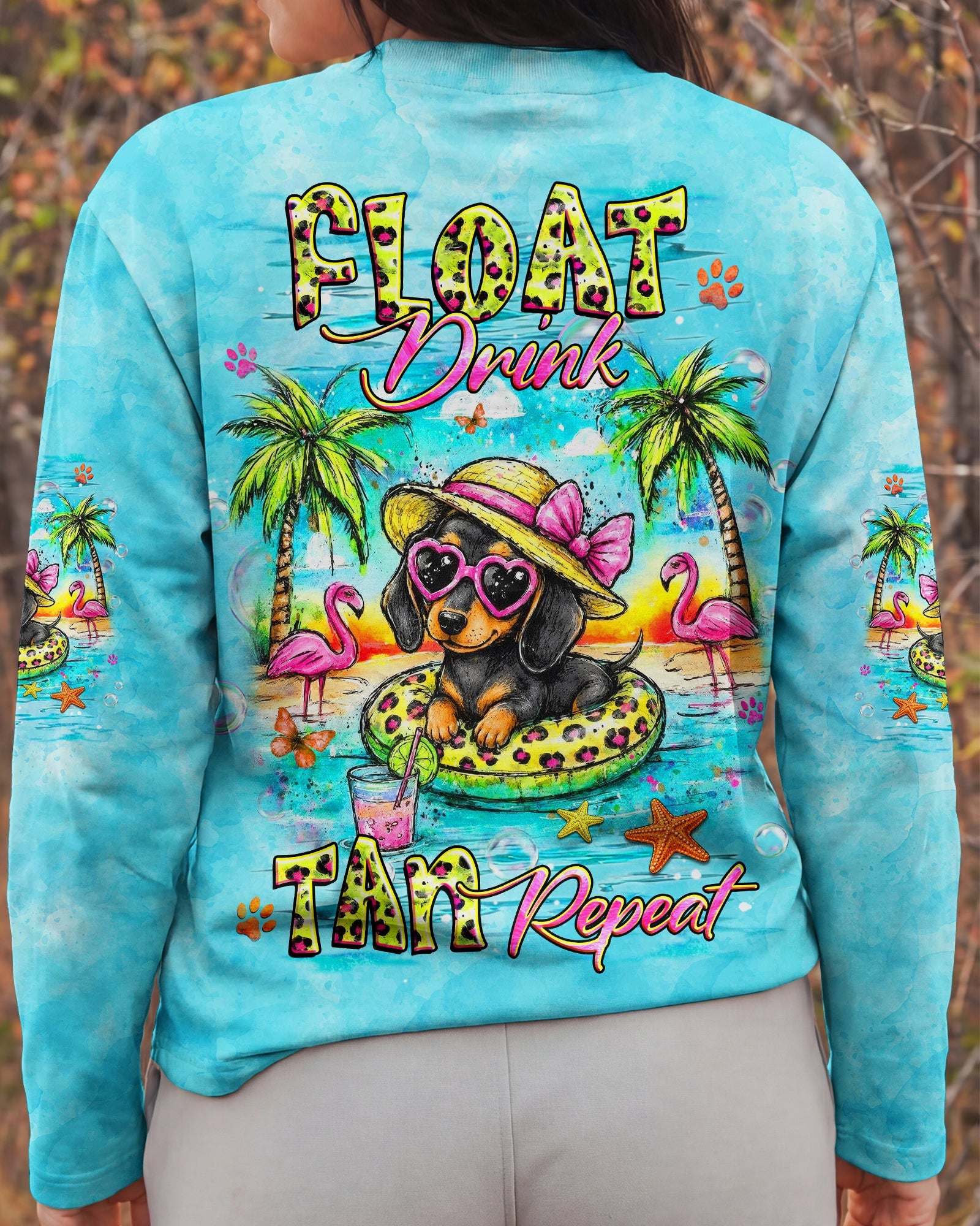 FLOAT DRINK TAN REPEAT DACHSHUND DOG ALL OVER PRINT -  TLHG2205263