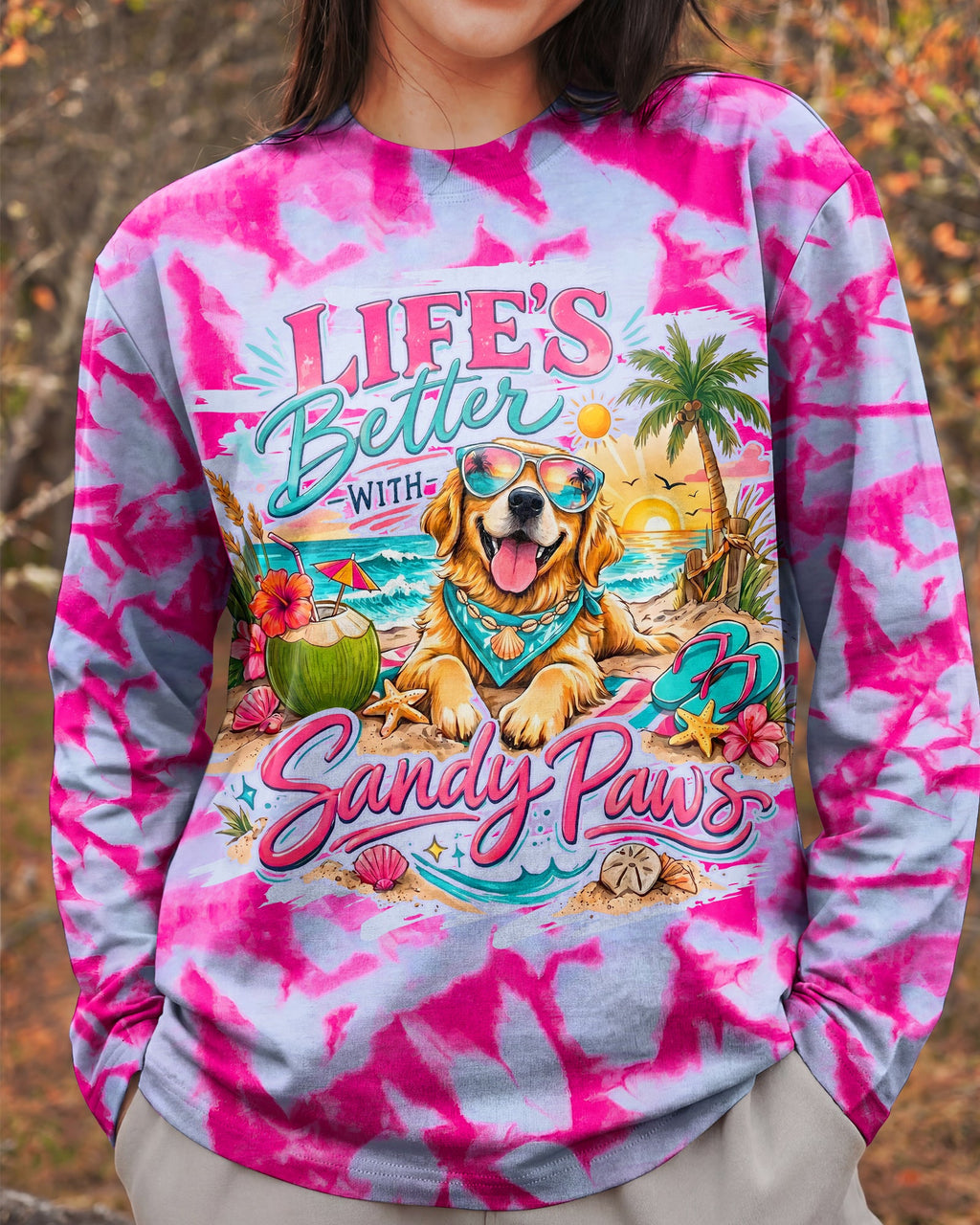 LIFE'S BETTER WITH SANDY PAWS GOLDEN RETRIEVER DOG ALL OVER PRINT - TYPQ2805261