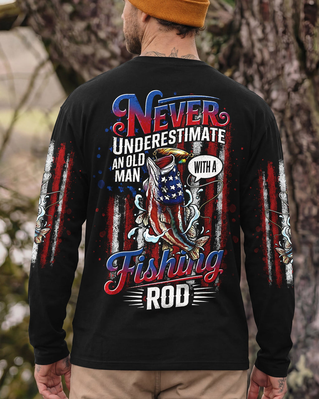 NEVER UNDERESTIMATE AN OLD MAN  FISHING ALL OVER PRINT - TLNT0406264