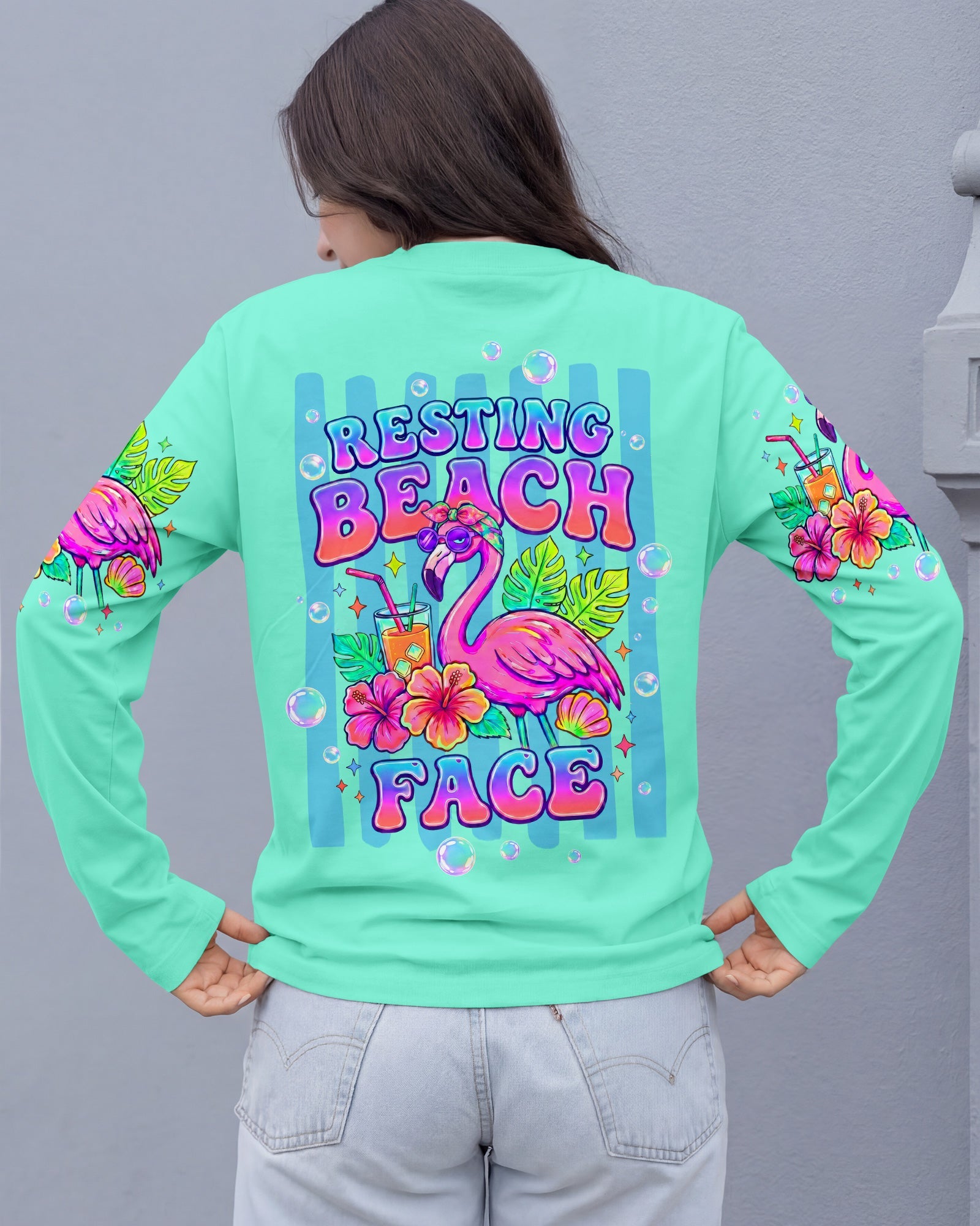 RESTING BEACH FACE FLAMINGO ALL OVER PRINT - TLTW1806264