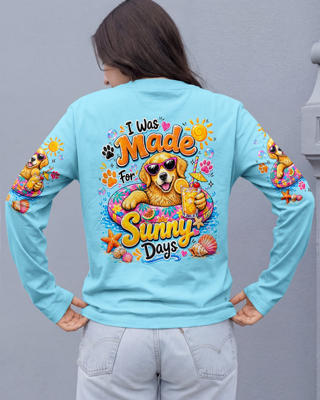 I WAS MADE FOR SUNNY DAYS GOLDEN RETRIEVER DOG ALL OVER PRINT   - TLTW0906261