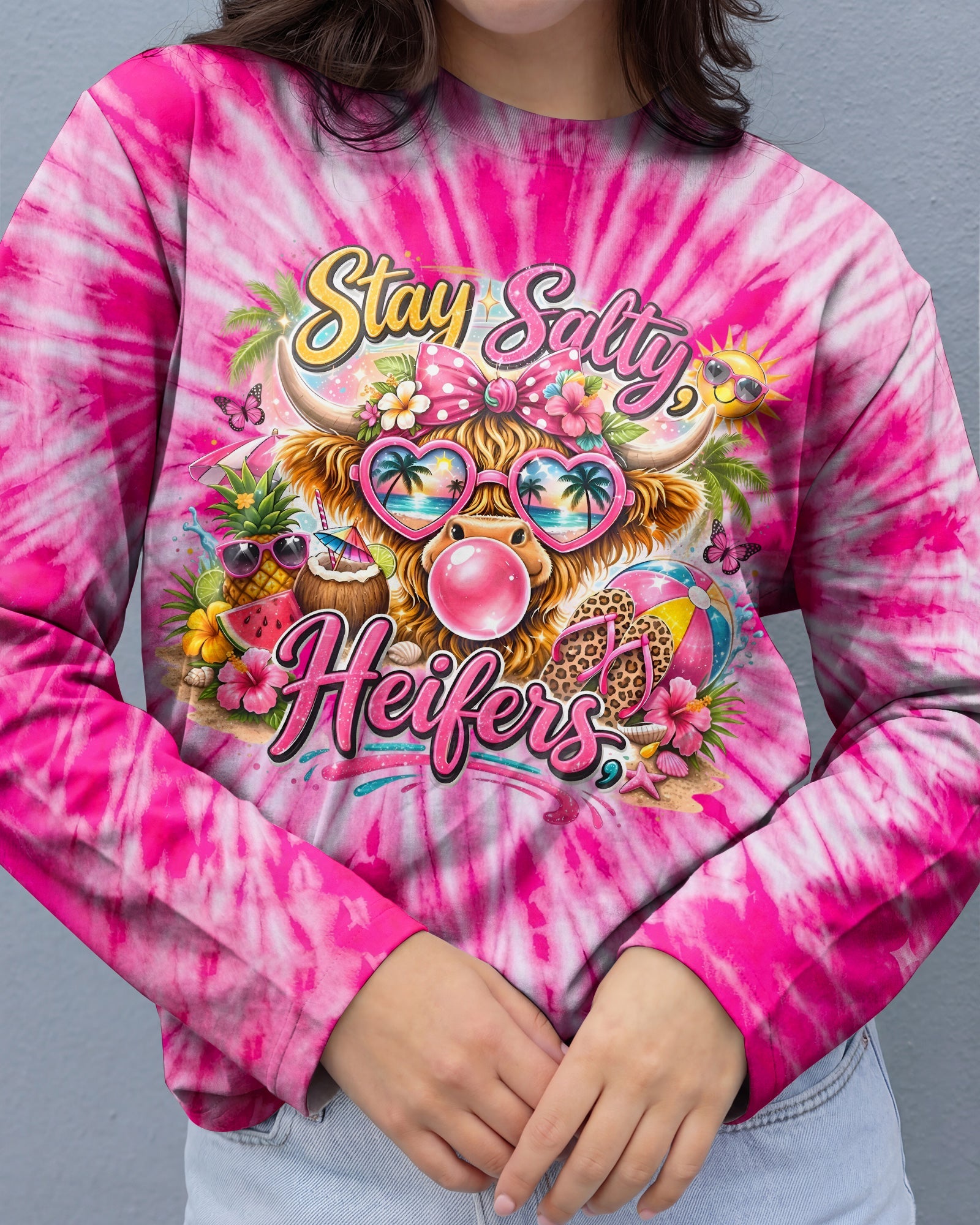 STAY SALTY HEIFERS PINK ALL OVER PRINT - TYLN2804261