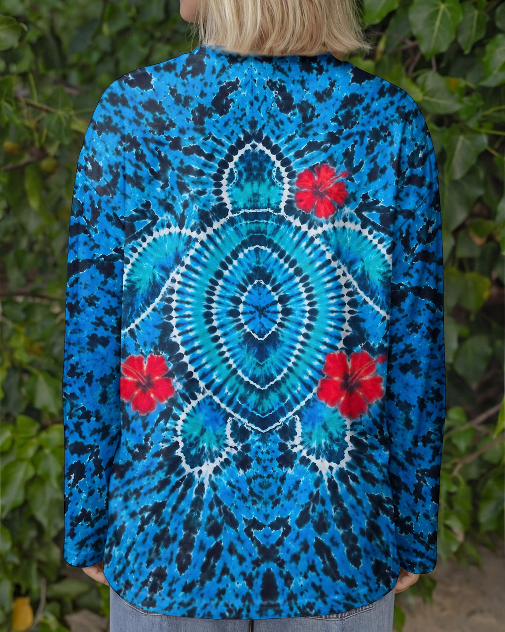 HIBISCUS FLOWERS AND SEA TURTLE BURST ALL OVER PRINT  - TLNT1407263