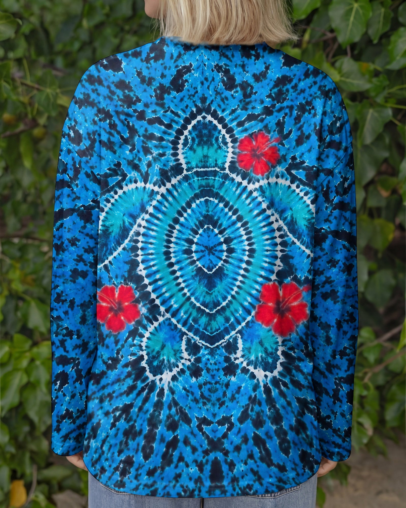 HIBISCUS FLOWERS AND SEA TURTLE BURST ALL OVER PRINT  - TLNT1407263