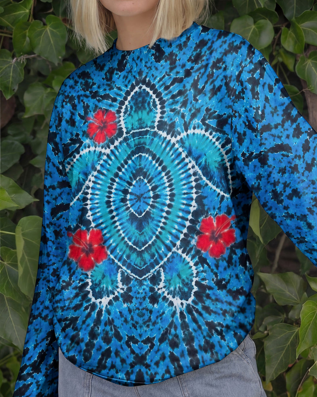 HIBISCUS FLOWERS AND SEA TURTLE BURST ALL OVER PRINT  - TLNT1407263