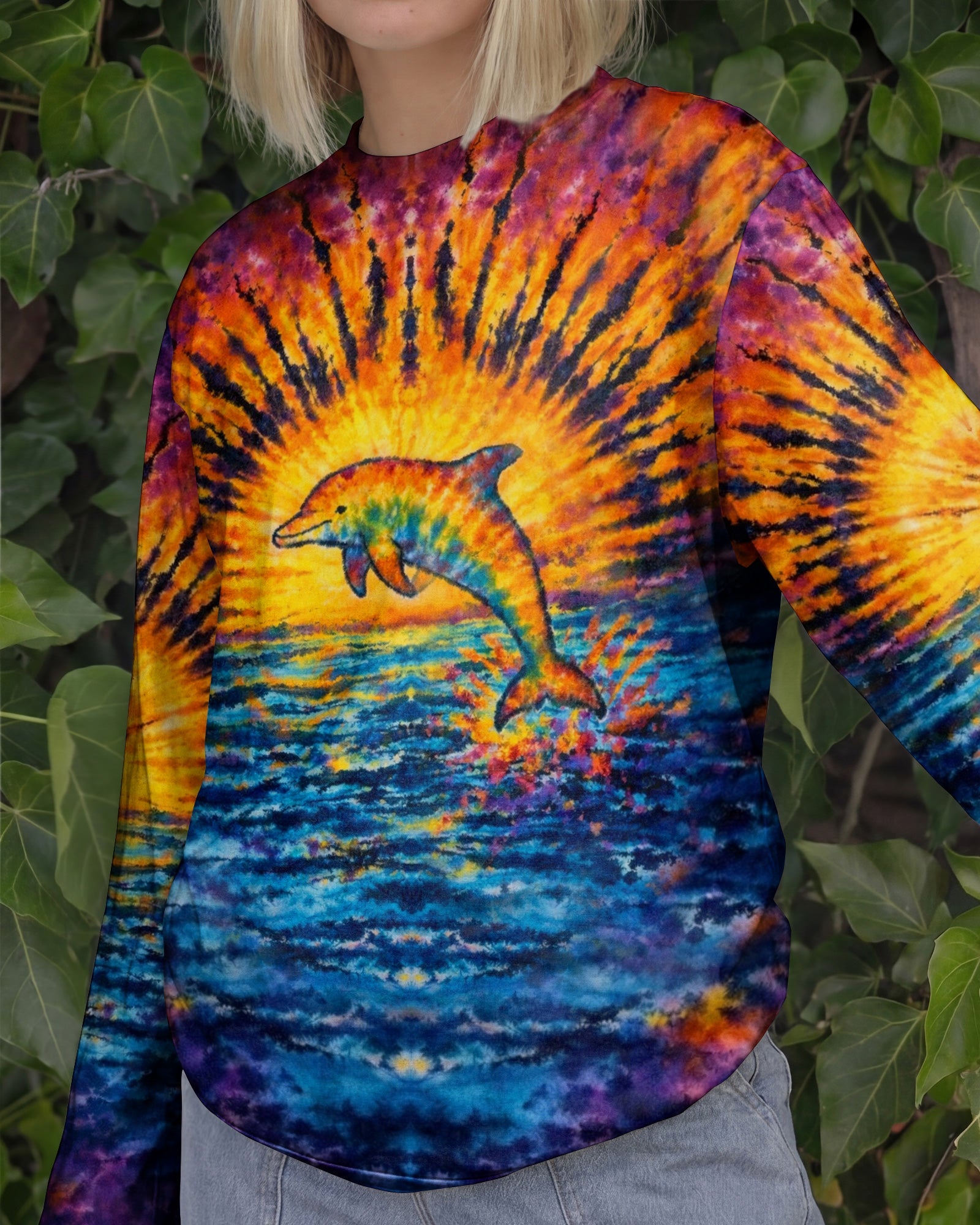 DOLPHIN SUNSET WATERCOLOR PATTERN ALL OVER PRINT - TLHN0904262