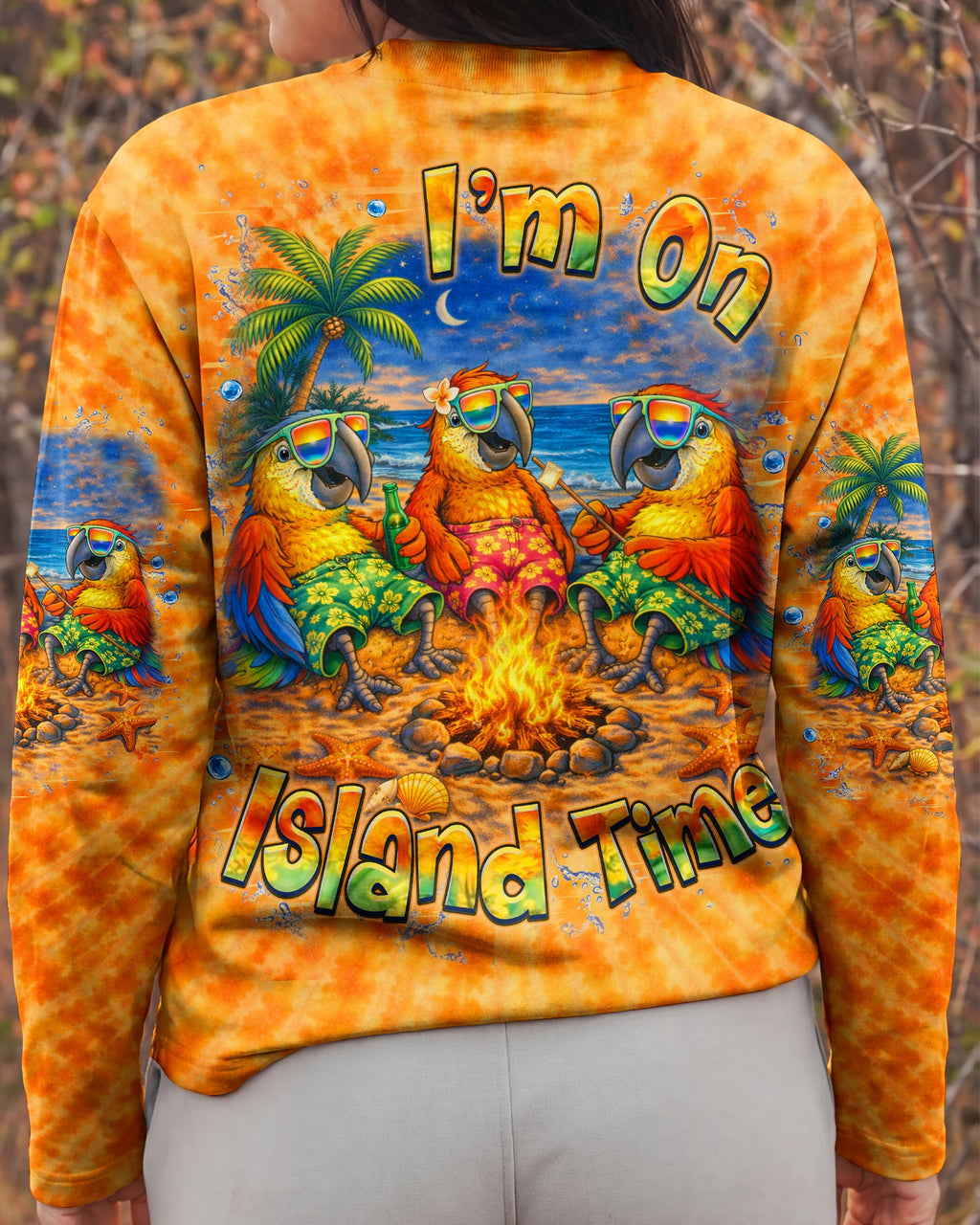 I'M ON ISLAND TIME PARROT SWIRL ALL OVER PRINT    - TLHN0705262