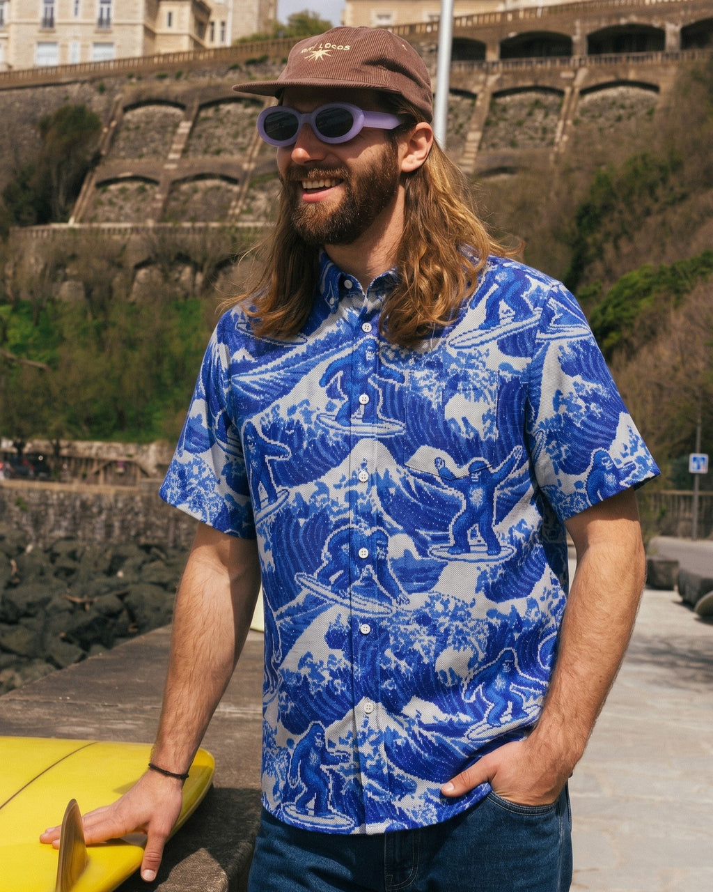 PIXELATED SURFING BIGFOOT BUTTON-DOWN COLLAR SHIRT - RITD1606261