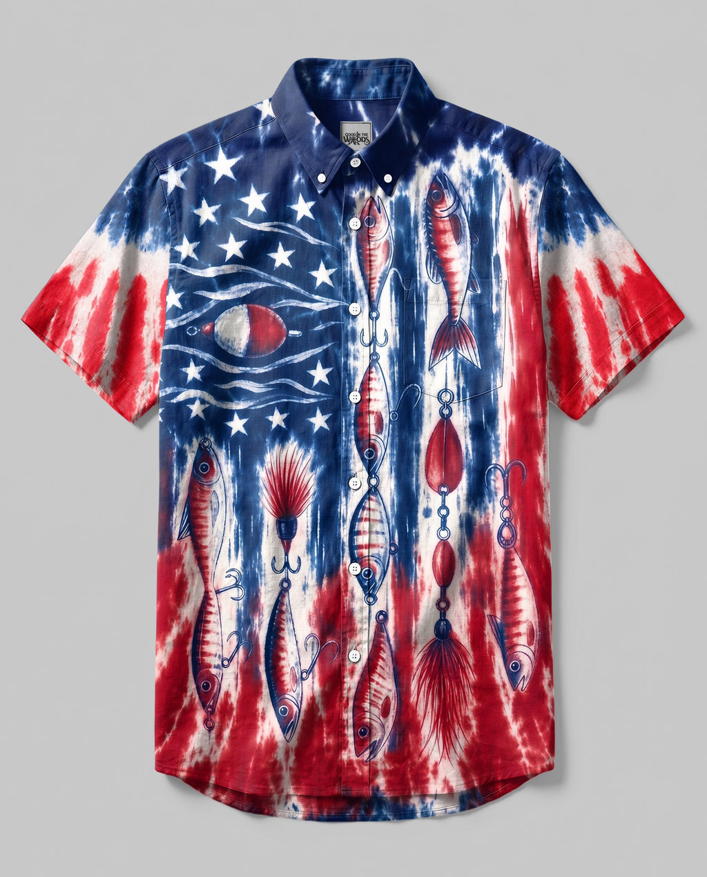 PATRIOTIC FISHING LURE ART BUTTON-DOWN COLLAR SHIRT - RI1706261