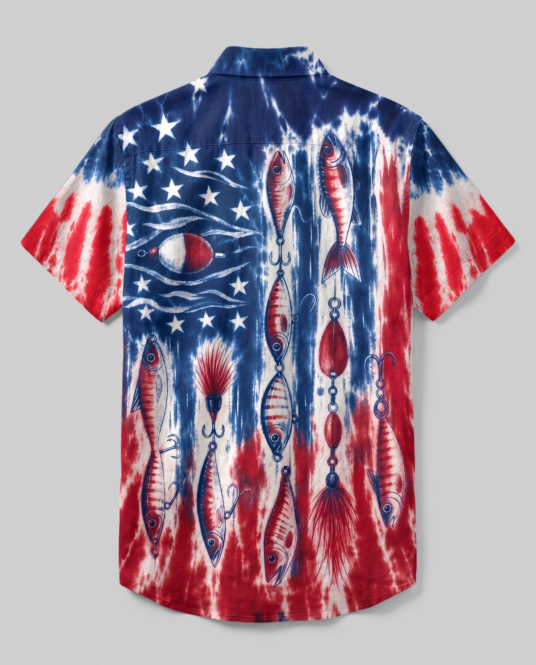 PATRIOTIC FISHING LURE ART BUTTON-DOWN COLLAR SHIRT - RI1706261
