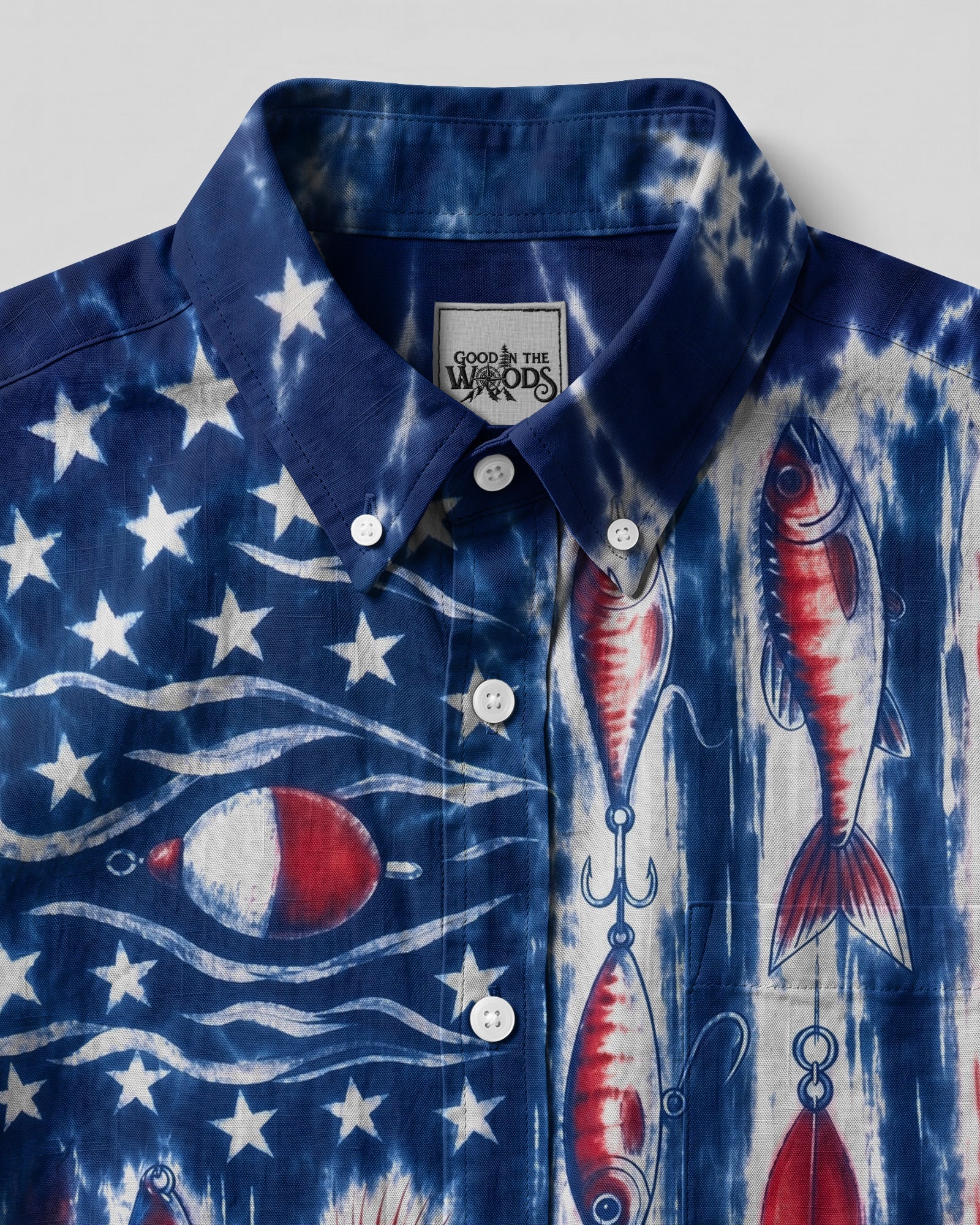 PATRIOTIC FISHING LURE ART BUTTON-DOWN COLLAR SHIRT - RI1706261
