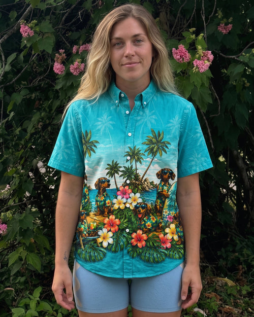 DACHSHUND DOG TROPICAL  BUTTON-DOWN COLLAR SHIRT  - TLNT0107265