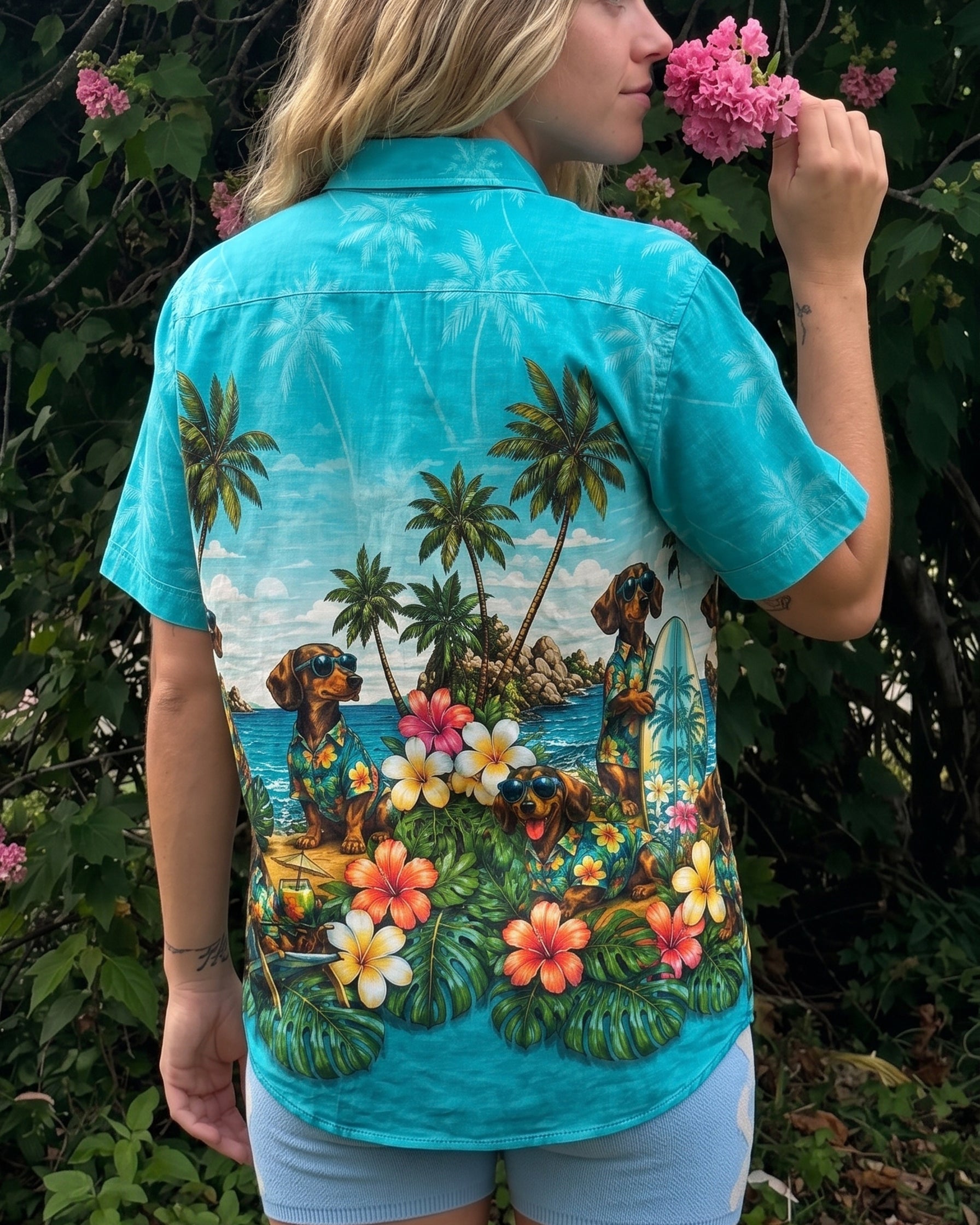 DACHSHUND DOG TROPICAL  BUTTON-DOWN COLLAR SHIRT  - TLNT0107265