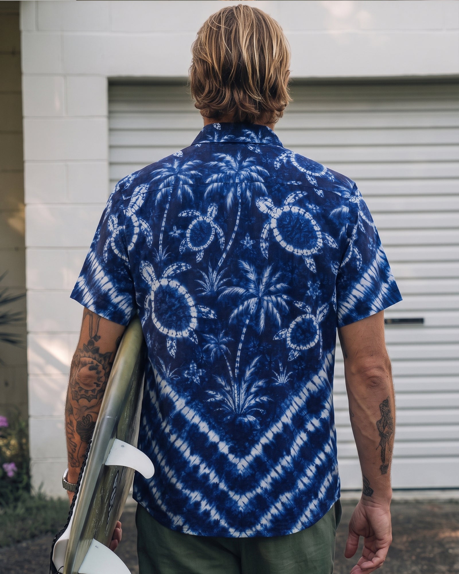 TROPICAL TURTLE V PATTERN BUTTON-DOWN COLLAR SHIRT  - TLTW3006262