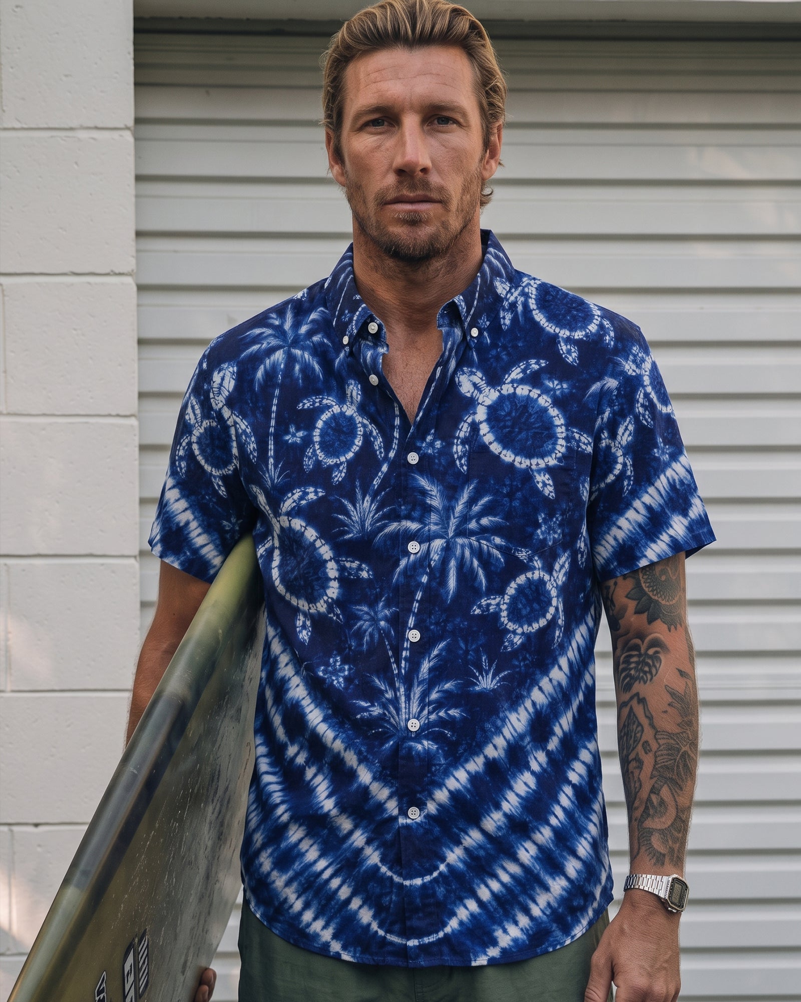 TROPICAL TURTLE V PATTERN BUTTON-DOWN COLLAR SHIRT  - TLTW3006262