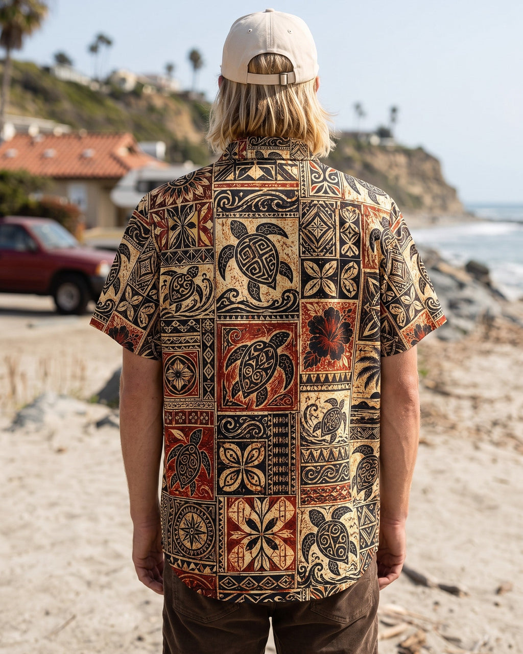 TRIBAL ISLAND TURTLE PATCHWORK BUTTON-DOWN COLLAR SHIRT - TLHG3006263