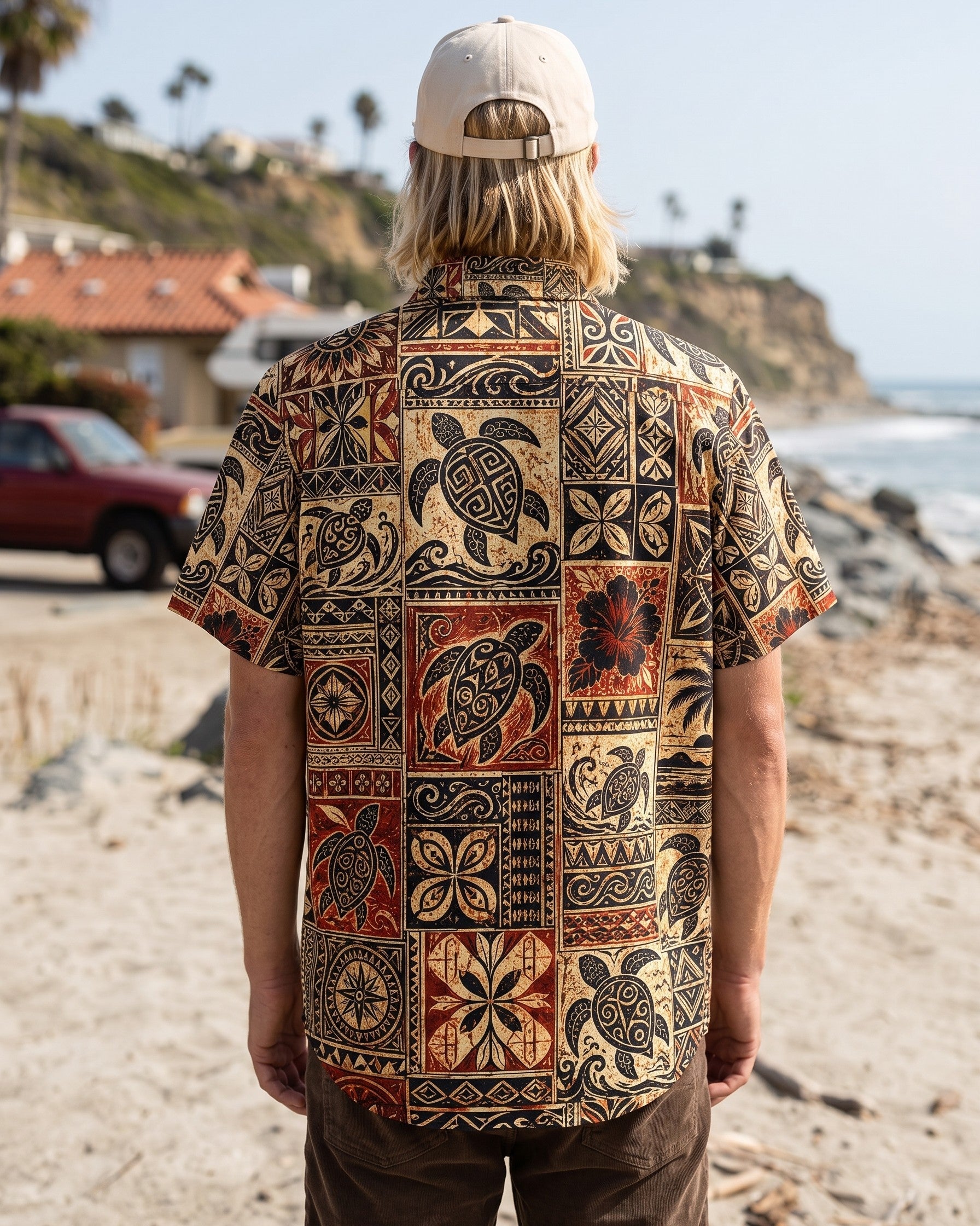 TRIBAL ISLAND TURTLE PATCHWORK BUTTON-DOWN COLLAR SHIRT - TLHG3006263