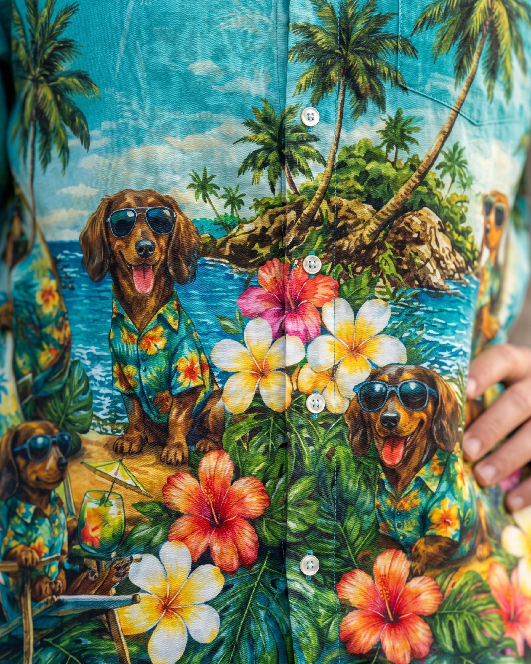 DACHSHUND DOG TROPICAL  BUTTON-DOWN COLLAR SHIRT  - TLNT0107265