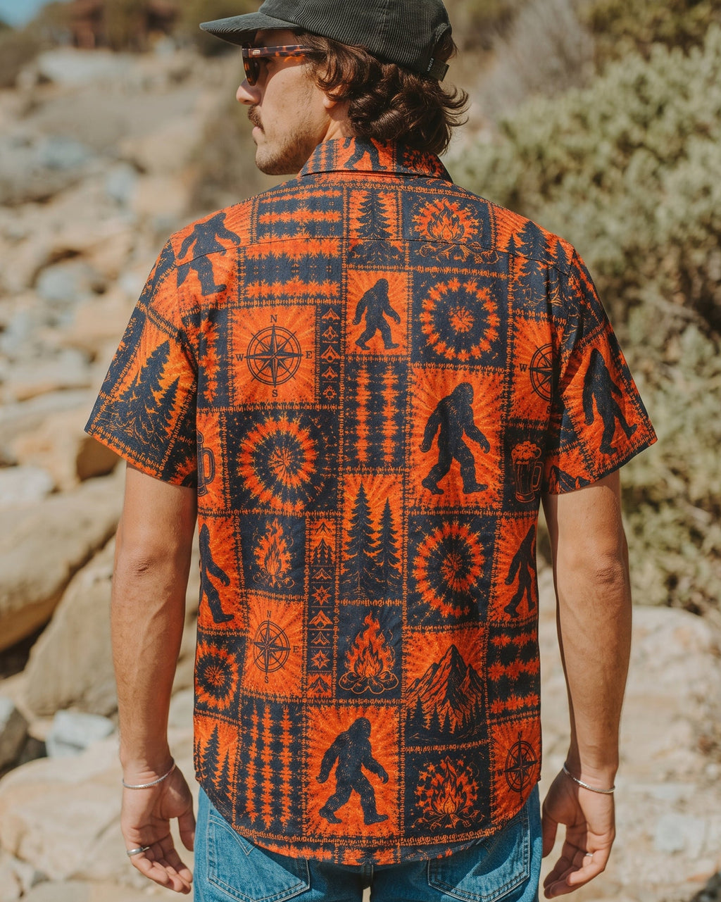 RETRO BIGFOOT WILDERNESS PATCHWORK BUTTON-DOWN COLLAR SHIRT  - TLNT0307266
