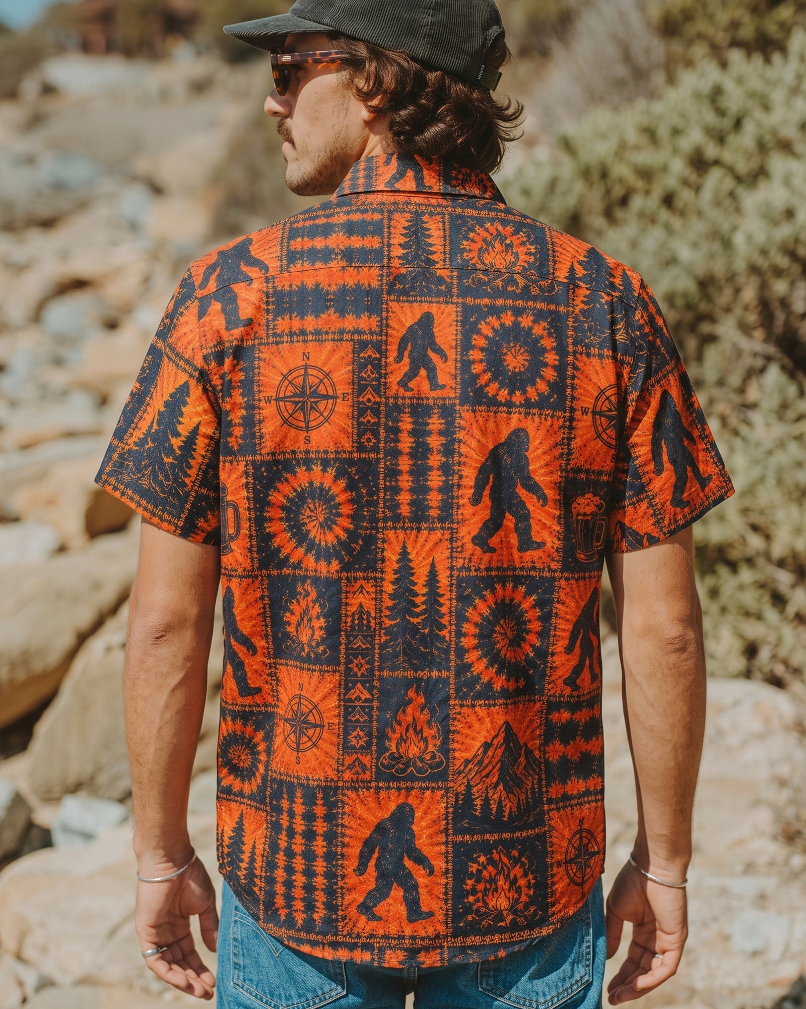 RETRO BIGFOOT WILDERNESS PATCHWORK BUTTON-DOWN COLLAR SHIRT  - TLNT0307266