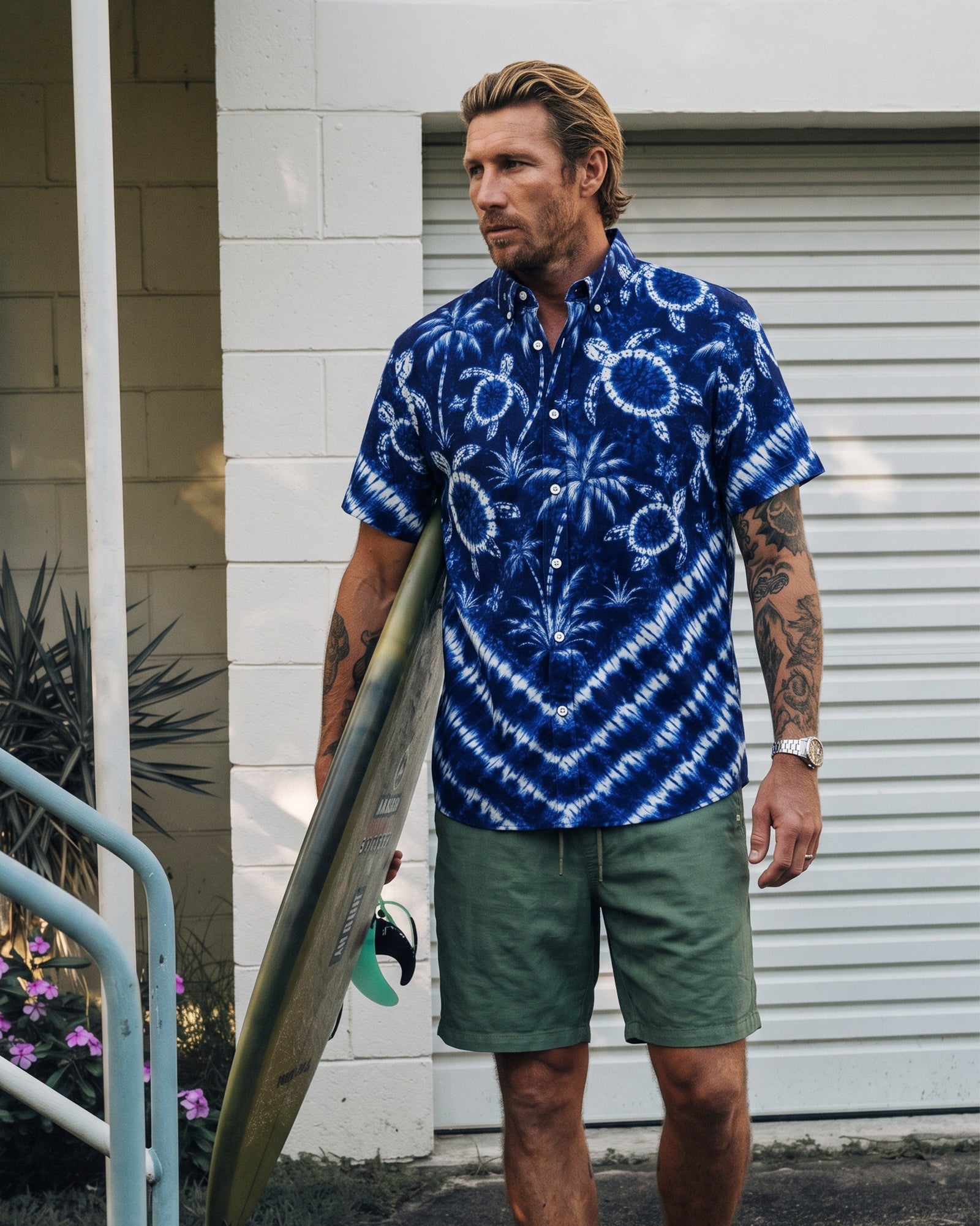 TROPICAL TURTLE V PATTERN BUTTON-DOWN COLLAR SHIRT  - TLTW3006262
