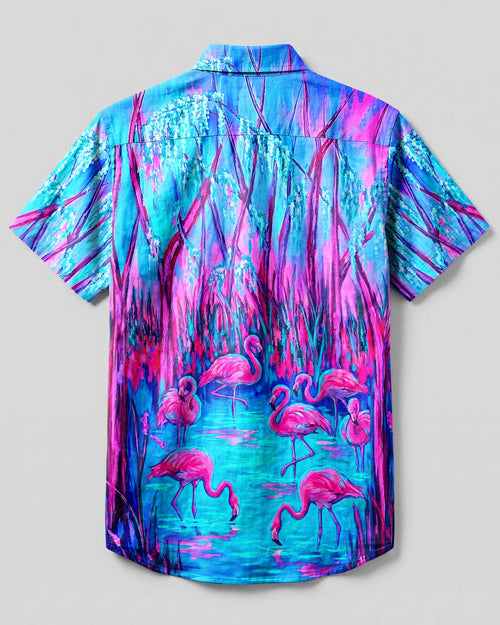 FLAMINGO PARADISE NEON BUTTON-DOWN COLLAR SHIRT   - TLNT2206261