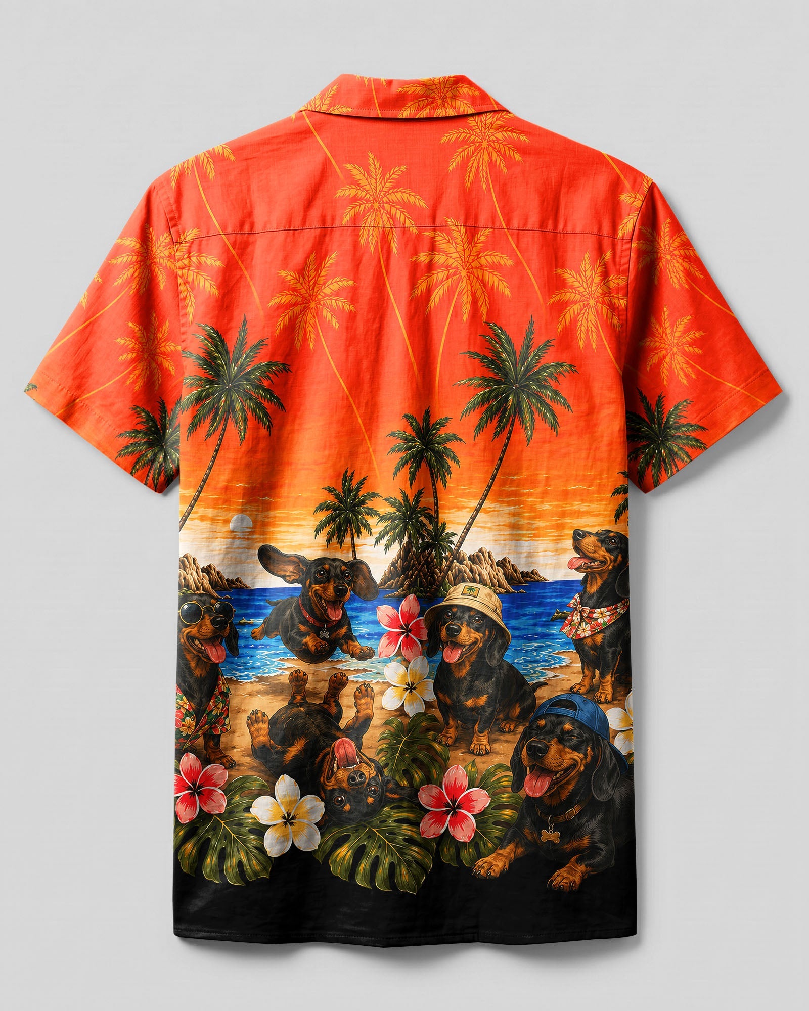 DACHSHUND DOG TROPICAL SUNSET CAMP SHIRT   - TLNT1606261