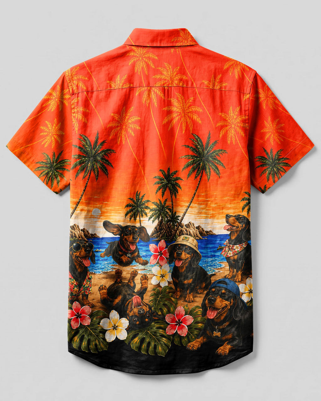 DACHSHUND DOG TROPICAL SUNSET BUTTON-DOWN COLLAR SHIRT   - TLNT1606262