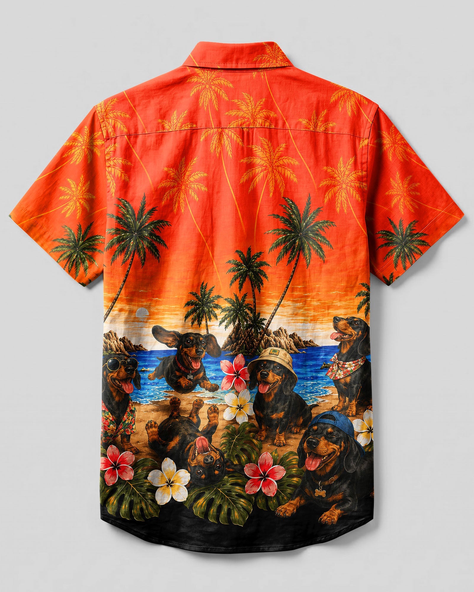 DACHSHUND DOG TROPICAL SUNSET BUTTON-DOWN COLLAR SHIRT   - TLNT1606262