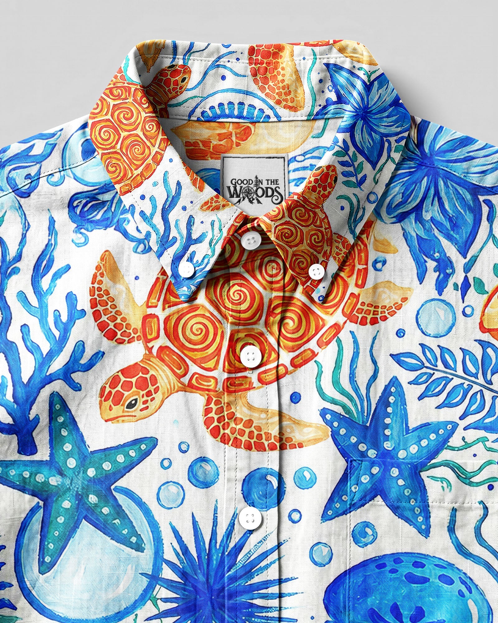 WHIMSICAL SEA TURTLE UNDERWATER BUTTON-DOWN COLLAR SHIRT   - TLNT1806261