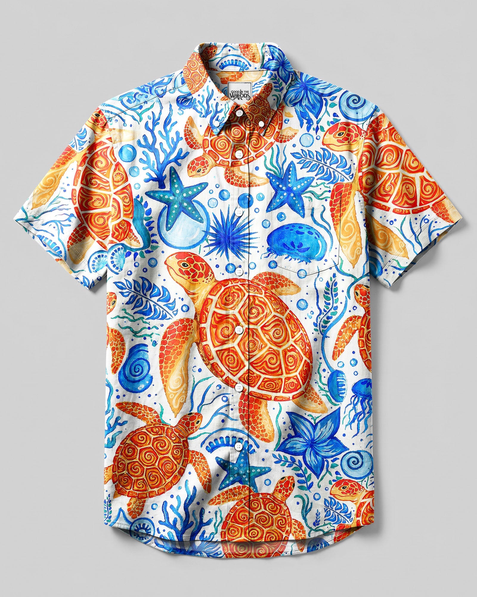 WHIMSICAL SEA TURTLE UNDERWATER BUTTON-DOWN COLLAR SHIRT   - TLNT1806261