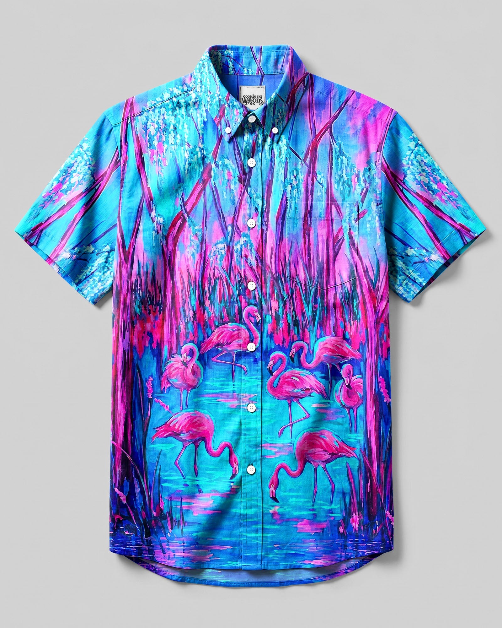 FLAMINGO PARADISE NEON BUTTON-DOWN COLLAR SHIRT   - TLNT2206261