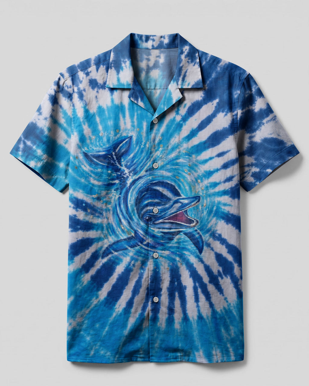 VIBRANT BLUE VORTEX DOLPHIN CAMP SHIRT - RITD1806261