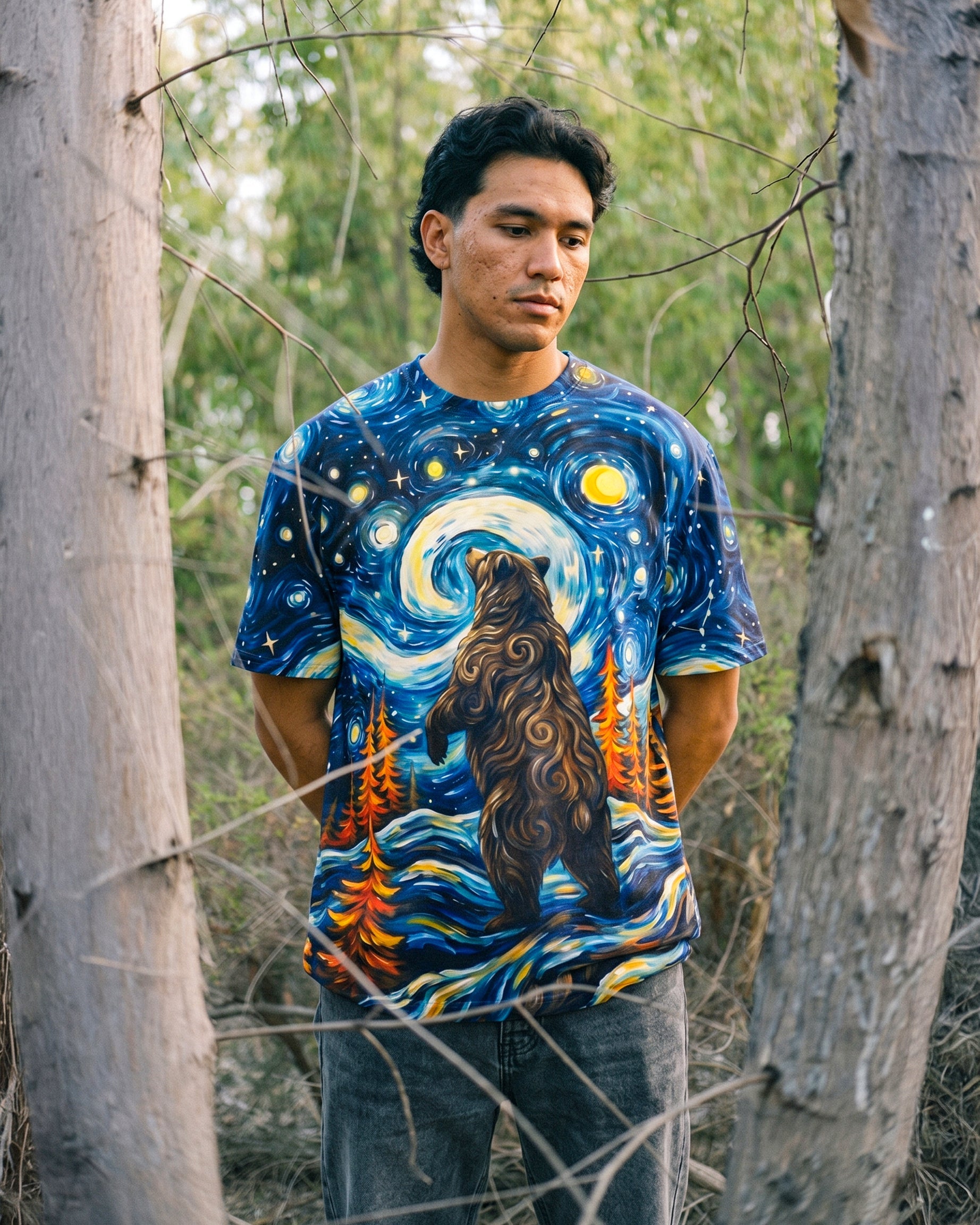 STARRY NIGHT FOREST BEAR ALL OVER PRINT - RI1205264