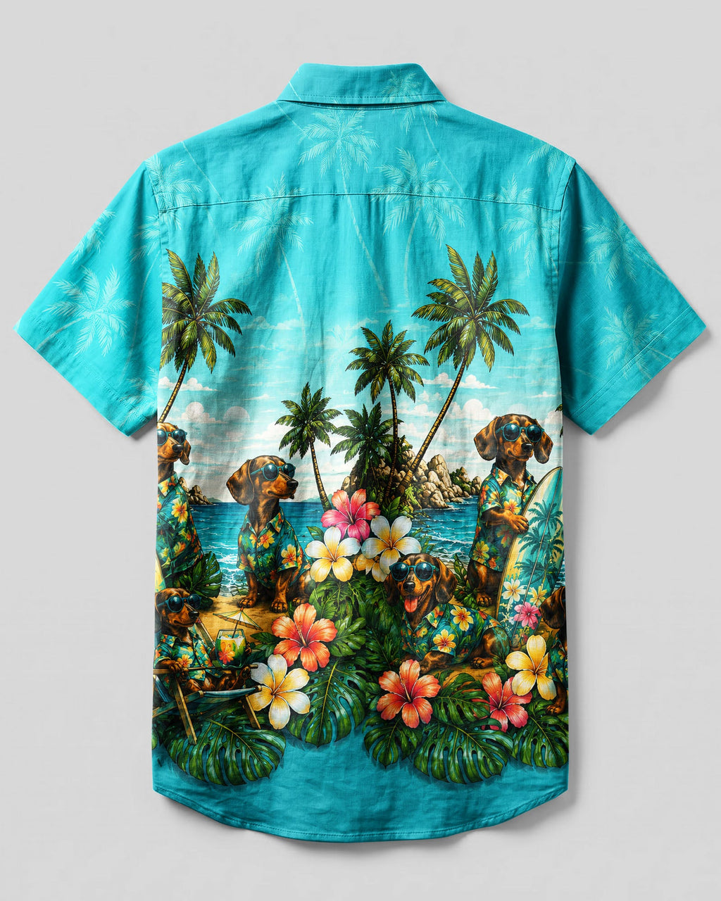 DACHSHUND DOG TROPICAL  BUTTON-DOWN COLLAR SHIRT  - TLNT0107265